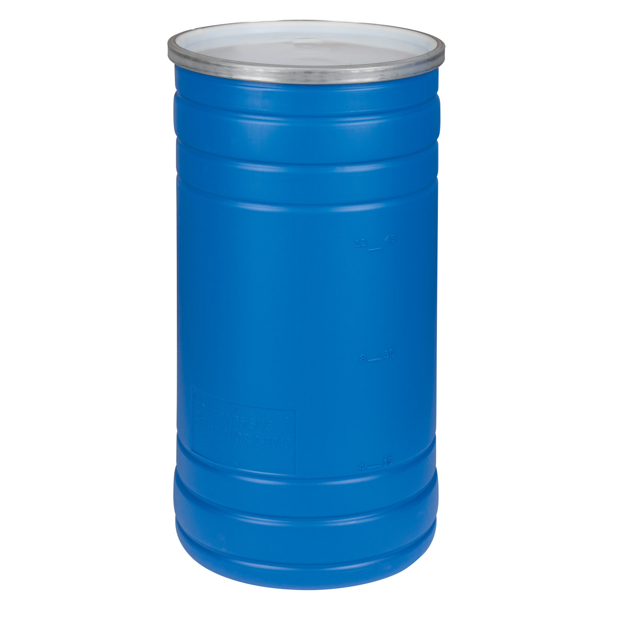 Barils en polyéthylène, 15,5 gal. US (12,91 gal. imp.), Dessus ouvert, Bleu