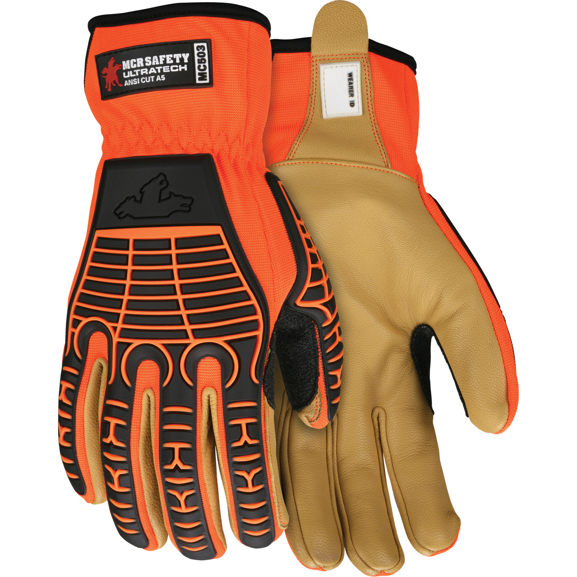 Gants antichocs PredatorMC, 2T-Grand, Paume en Cuir fleur, Poignet Boucle et crochet