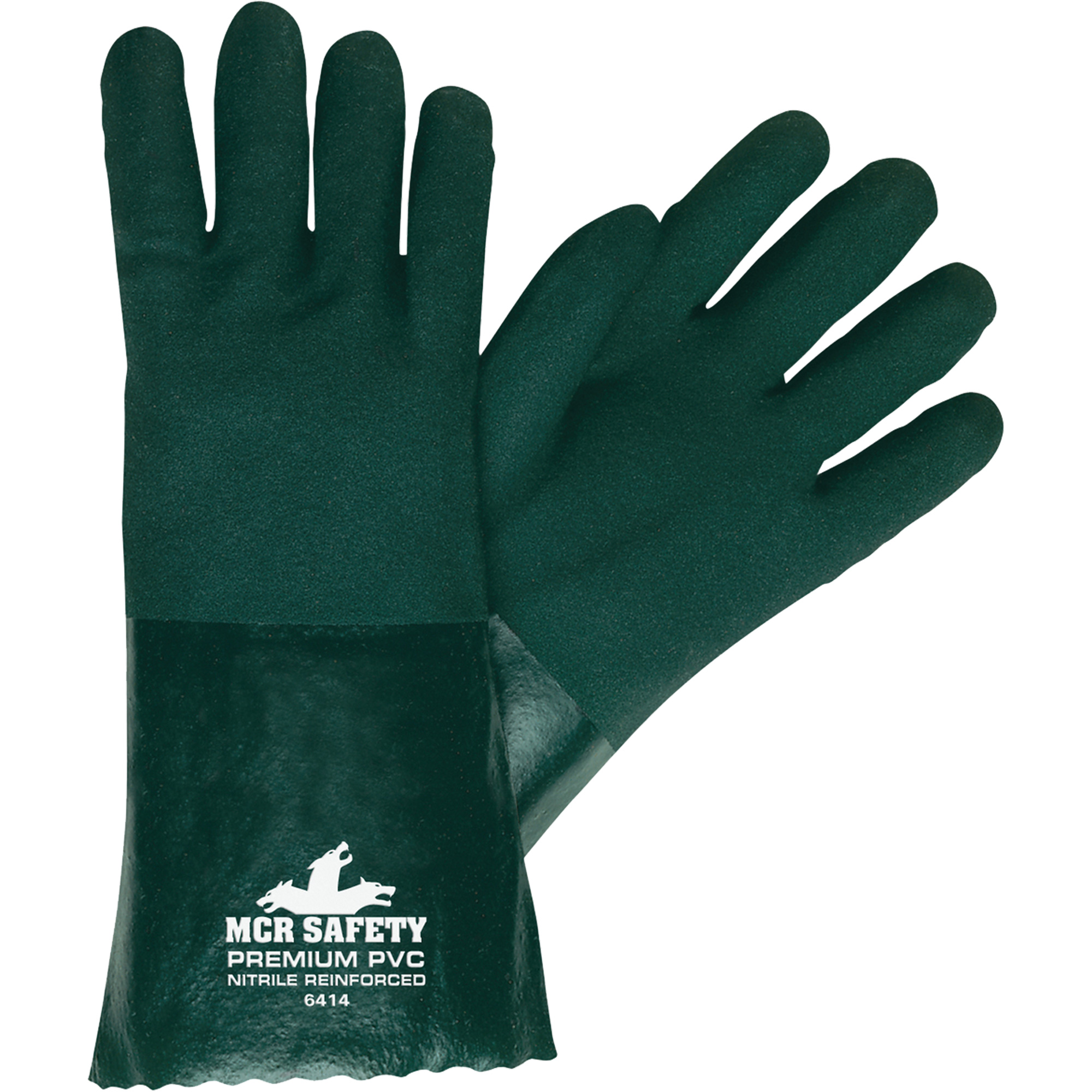 Gants résistants aux produits chimiques, Taille Grand, 14" lo, PVC, Doublure en Jersey