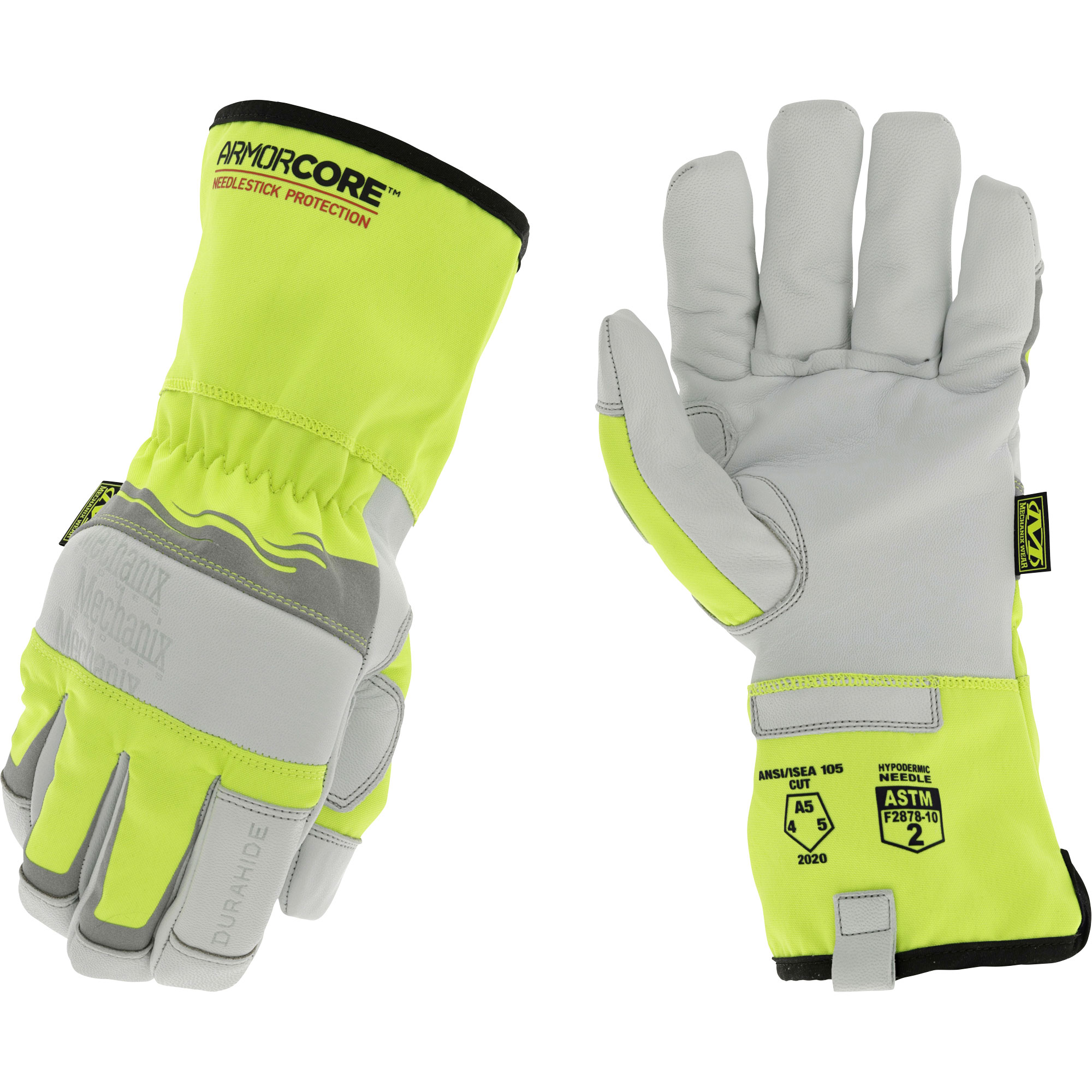 Gants de protection haute visibilité contre les épingles, Taille Grand, Revêtement Polyuréthane, Enveloppe en DuraHideMC, ASTM ANSI niveau A5