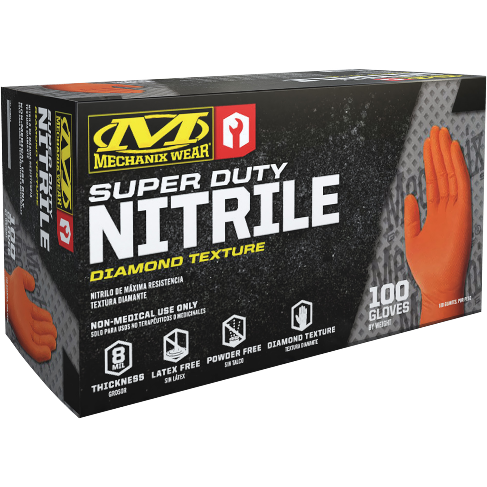 Gants robustes jetables, 10/Grand, Nitrile, 8 mils, Sans poudre, Orange