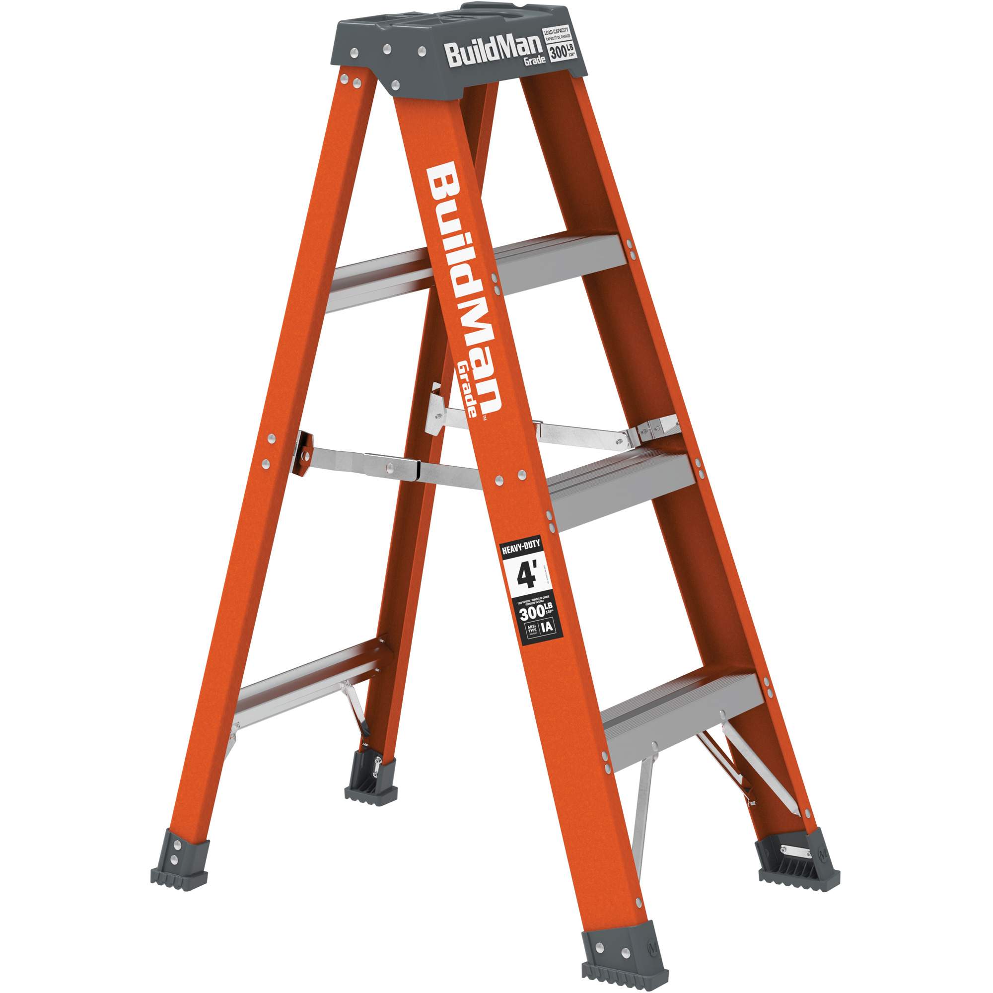 Escabeau BuildManMD, 4', Fibre de verre, Capacité 300 lb, Type 1A