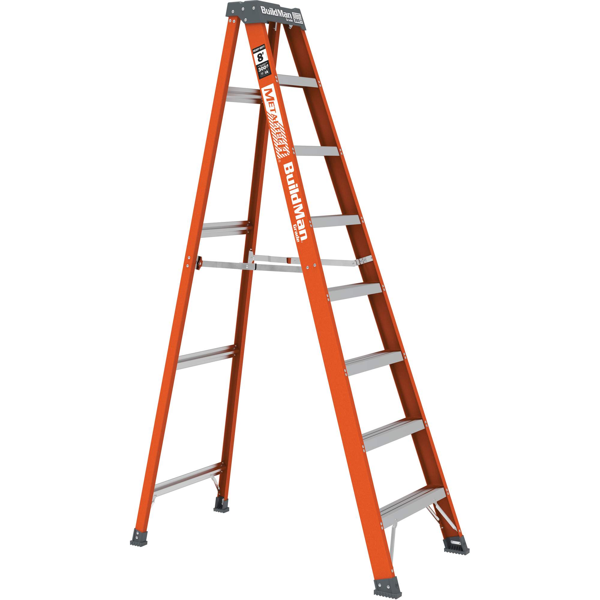 Escabeau BuildManMD, 8', Fibre de verre, Capacité 300 lb, Type 1A