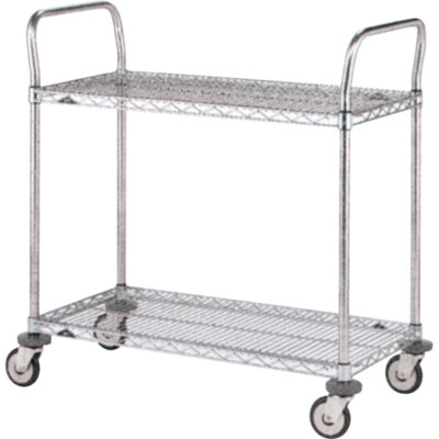 Chariot utilitaire à usage standard avec tablettes en treillis métallique, Chromé, 18" x 39" x 30", Capacité 375 lb
