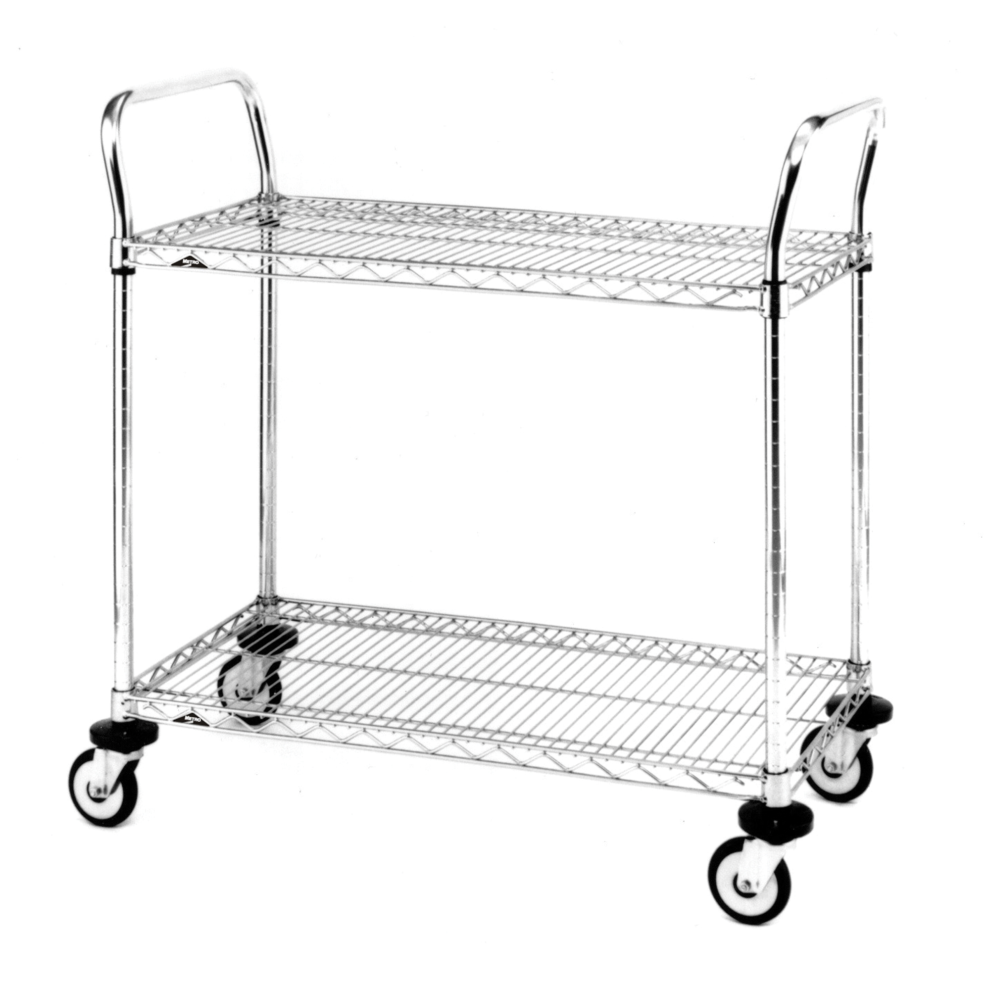 Chariot utilitaire à usage standard avec tablettes en treillis métallique, Chromé, 18" x 39" x 36", Capacité 375 lb