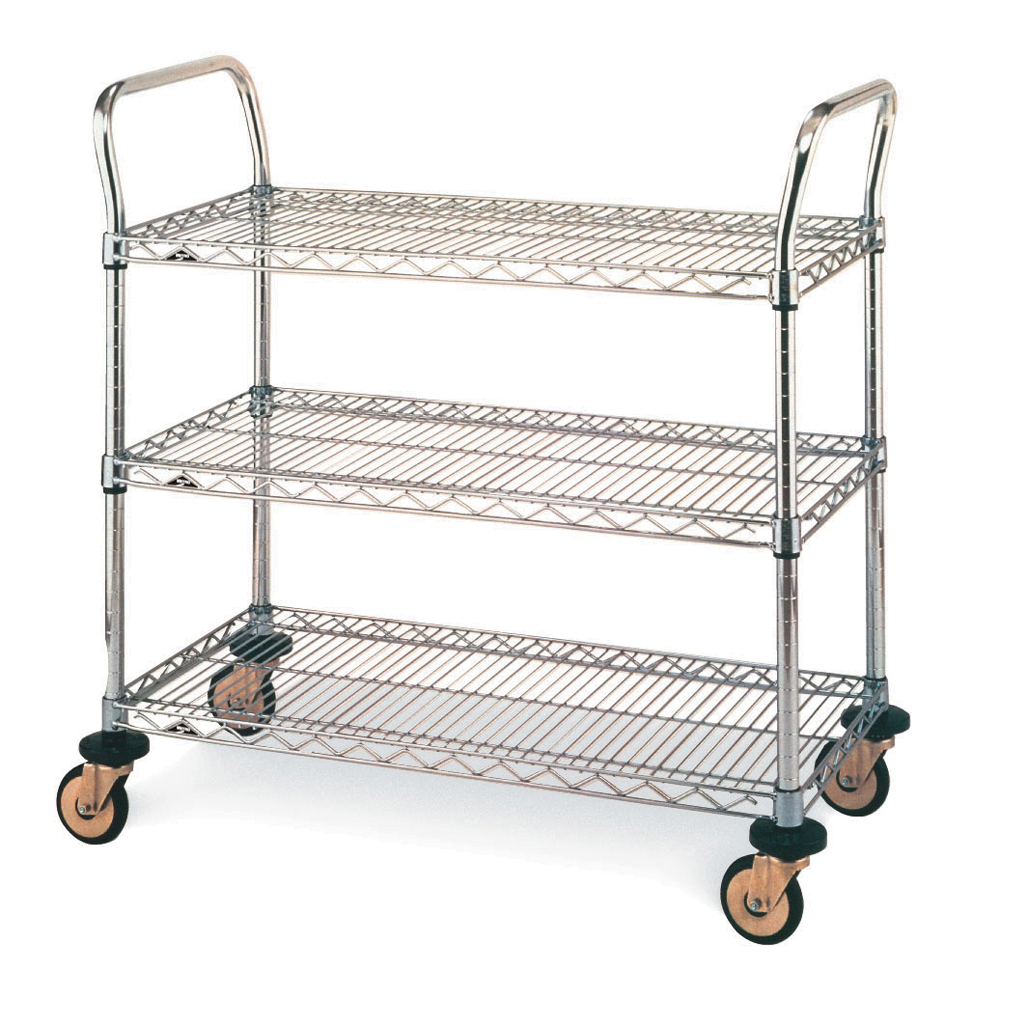 Chariot utilitaire à usage standard avec tablettes en treillis métallique, Chromé, 18" x 39" x 36", Capacité 375 lb