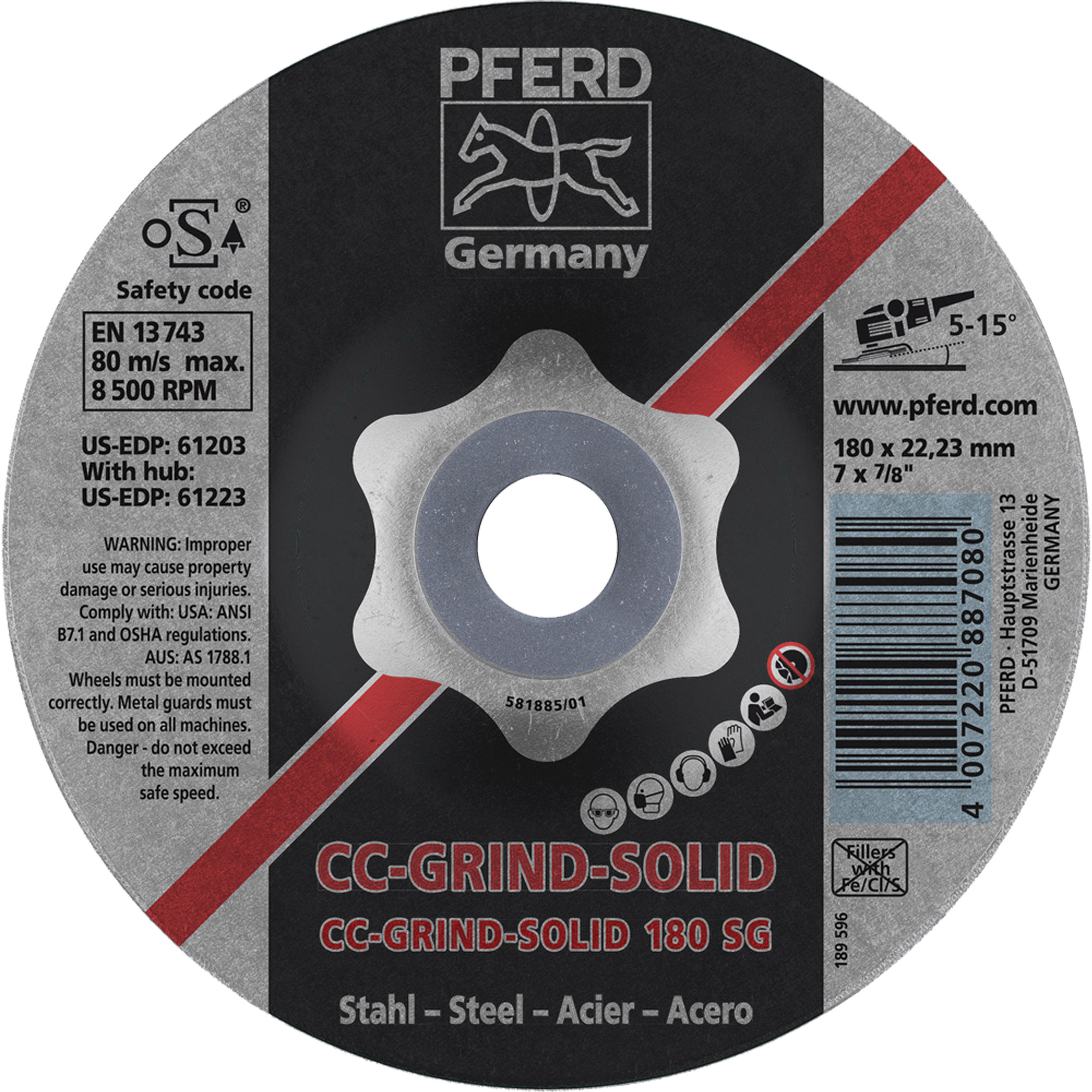 Meule, 4-1/2" x 1/8", Arbre 5/8"-11, Céramique, Type 27