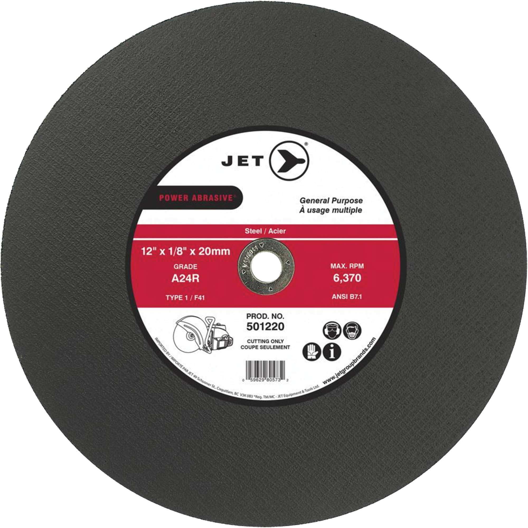 Meule à tronçonner Power Abrasive A24R, 14" x 1/8", Arbre de 1", Type 1, 5400 Tr/min