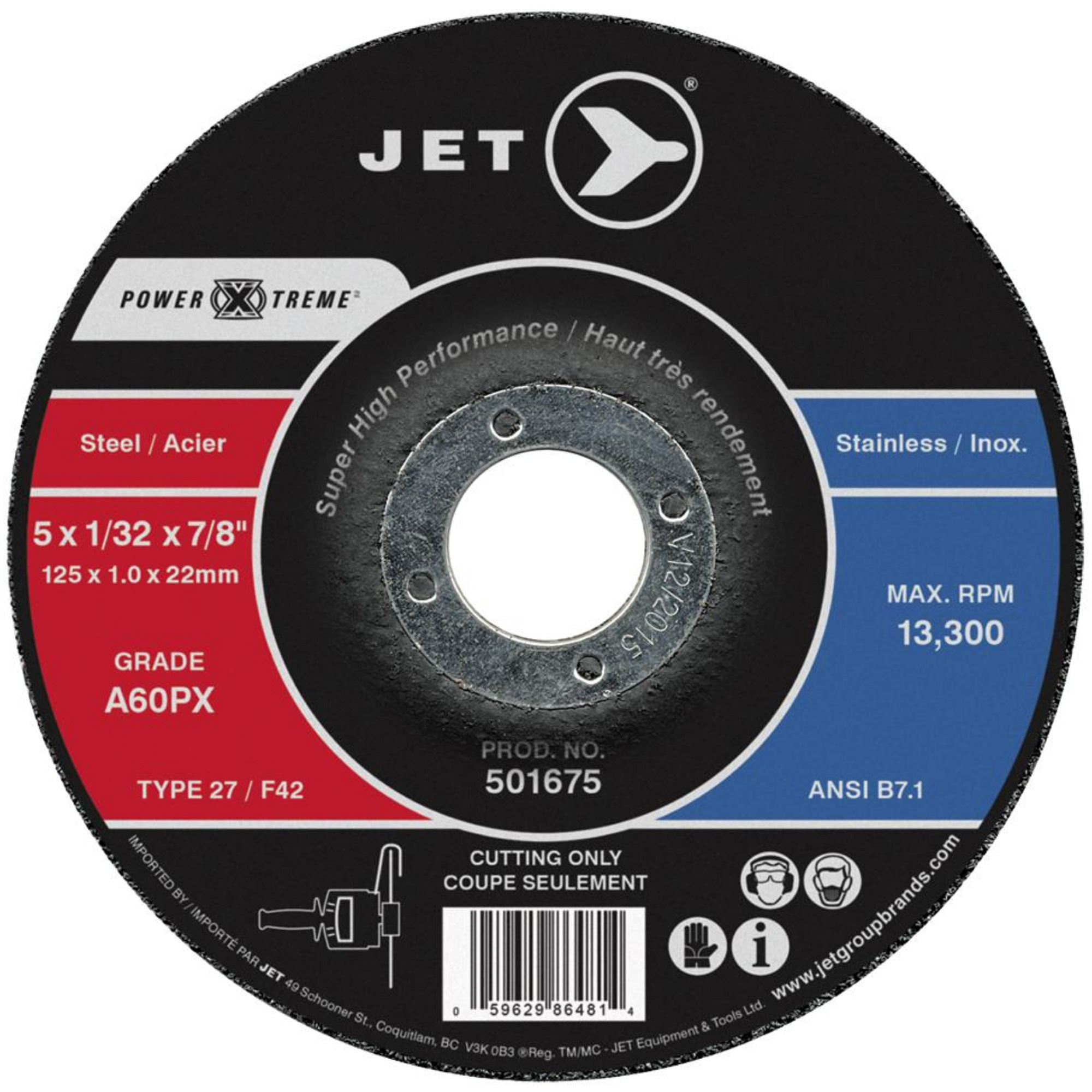 Meule à tronçonner POWER-XTREME, 7" x 1/16", Arbre de 7/8", Type 27, 8500 Tr/min
