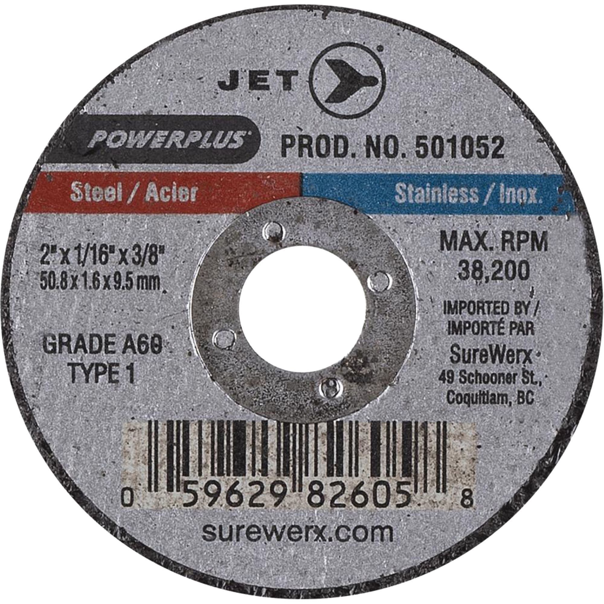 Meule à tronçonner POWERPLUSMD, 2" x 1/16", Arbre de 3/8", Type 1, 38 200 Tr/min
