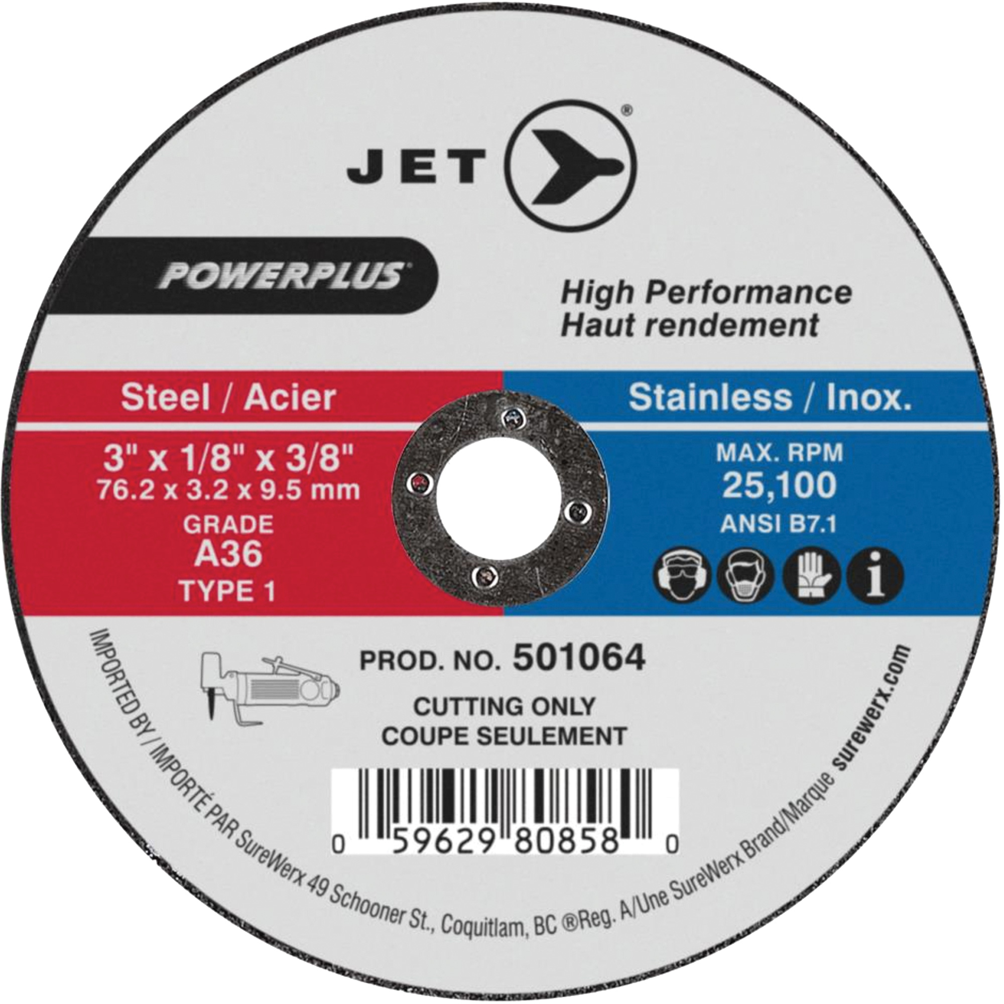 Meule à tronçonner POWERPLUSMD, 3" x 1/8", Arbre de 3/8", Type 1, 25 100 Tr/min
