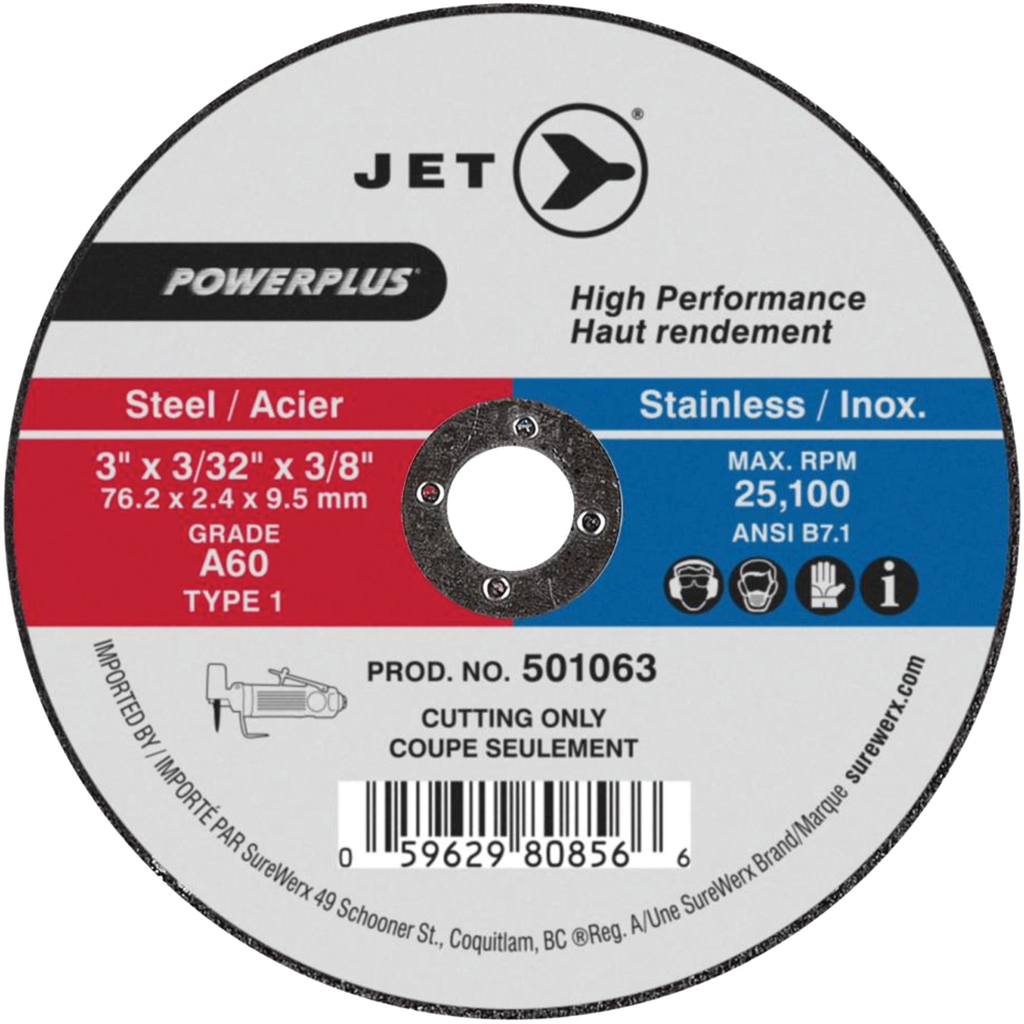 Meule à tronçonner POWERPLUSMD, 3" x 3/32", Arbre de 3/8", Type 1, 25 100 Tr/min