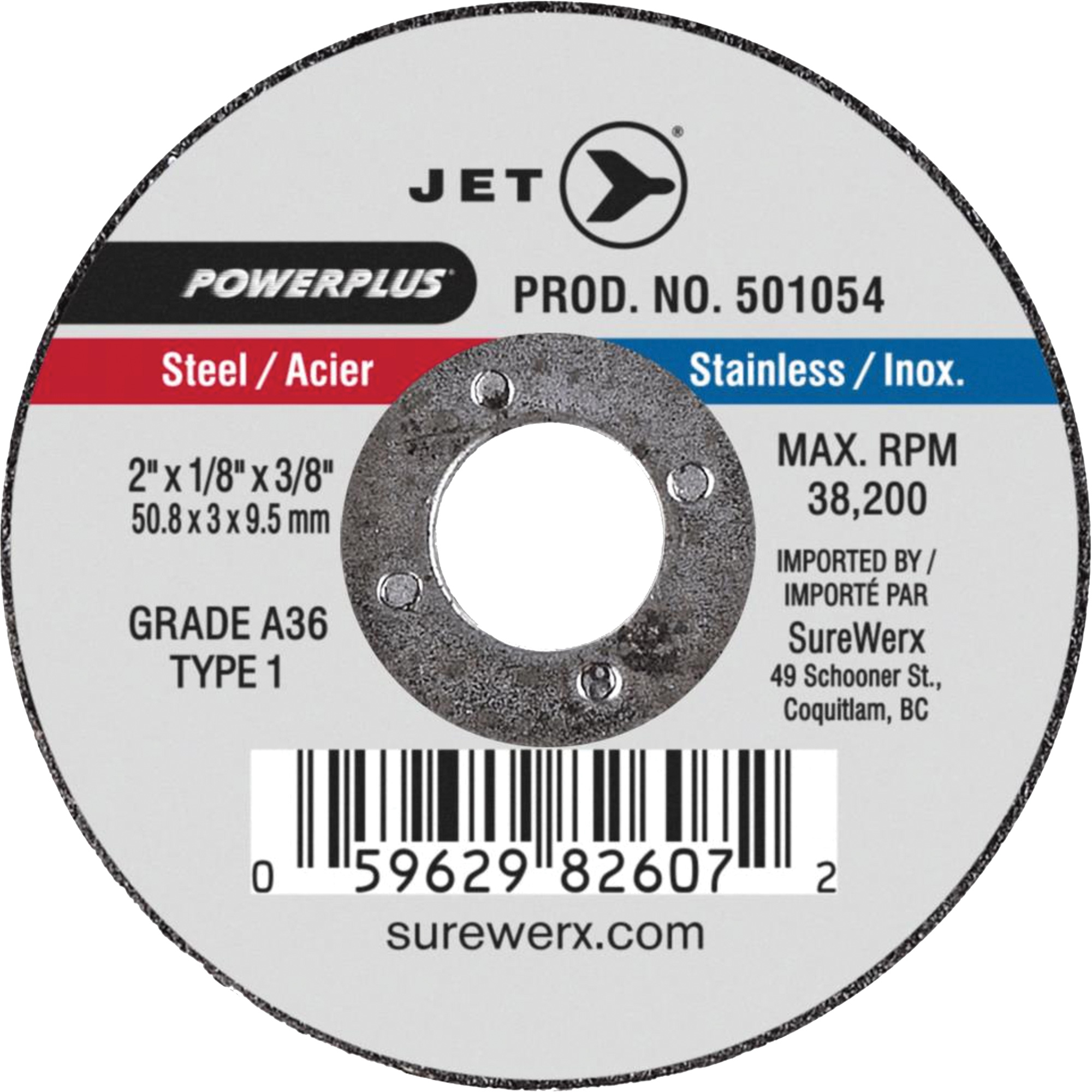Meule à tronçonner POWERPLUS A36, 2" x 1/8", Arbre de 3/8", Type 1, 38 200 Tr/min