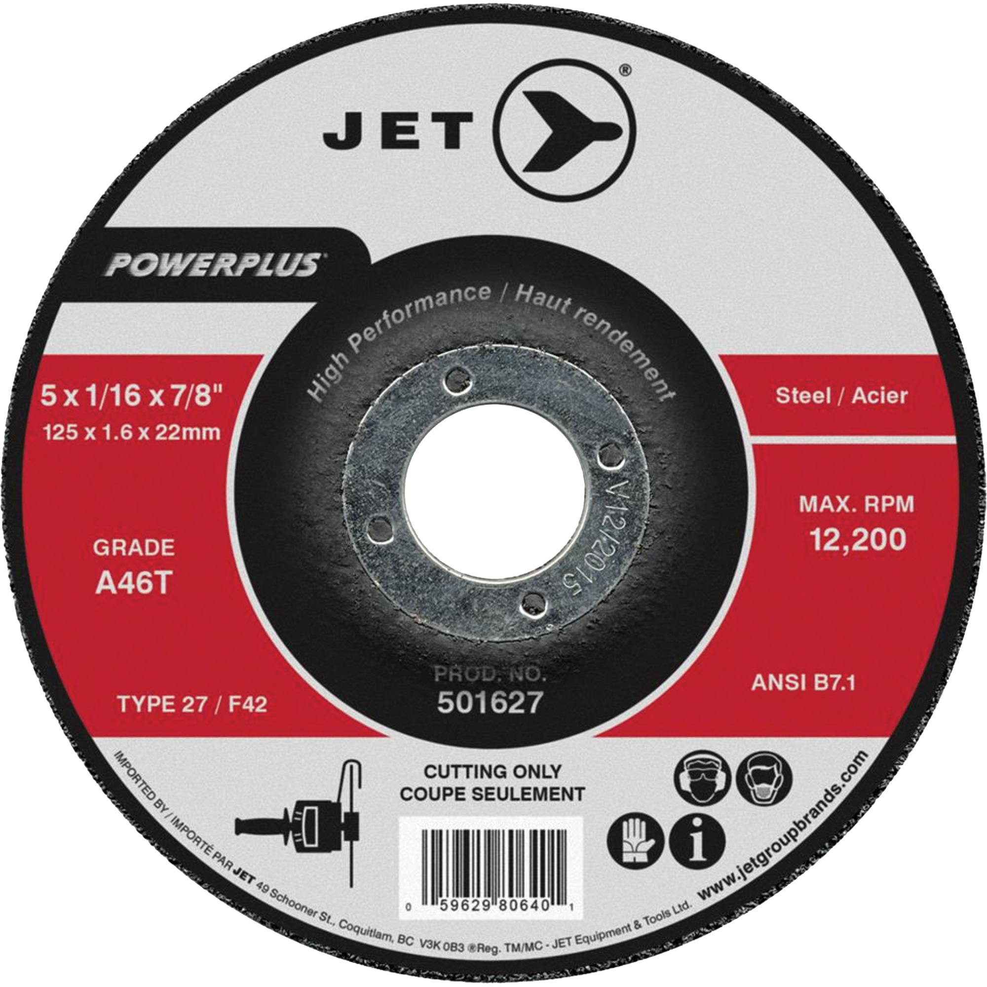 Meule à tronçonner PowerPLus A46T, 6" x 1/16", Arbre de 7/8", Type 27, 10 200 Tr/min