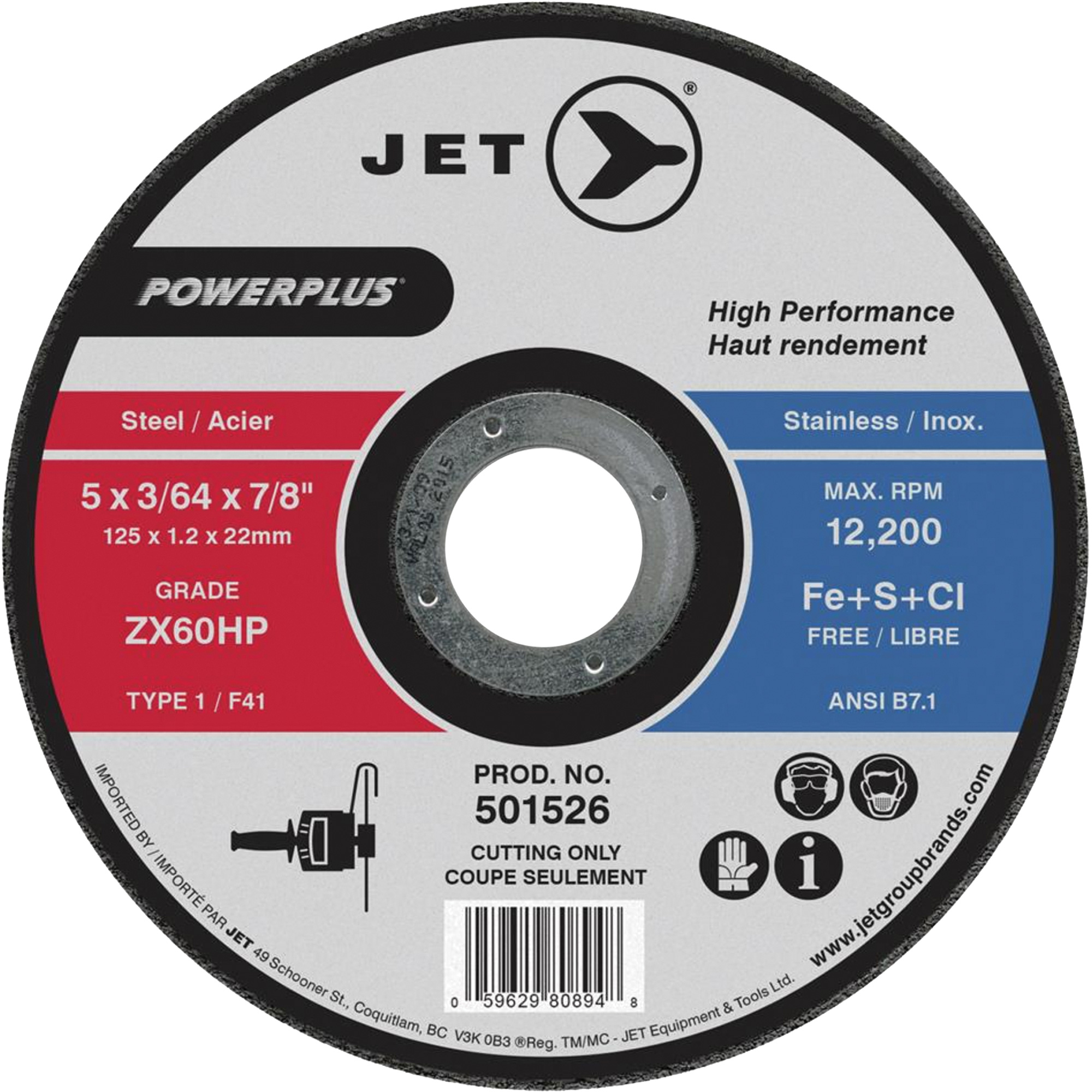 Meule à tronçonner Powerplus III, 5" x 3/32", Arbre de 7/8", Type 1, 12 200 Tr/min