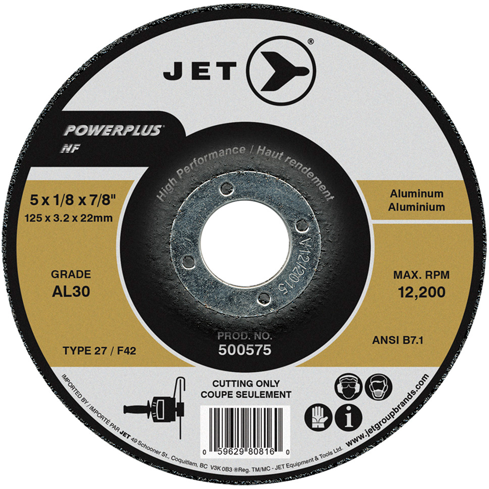 Meule à tronçonner POWERPLUS NF AL30, 5" x 1/8", Arbre de 7/8", Type 27, 12 200 Tr/min