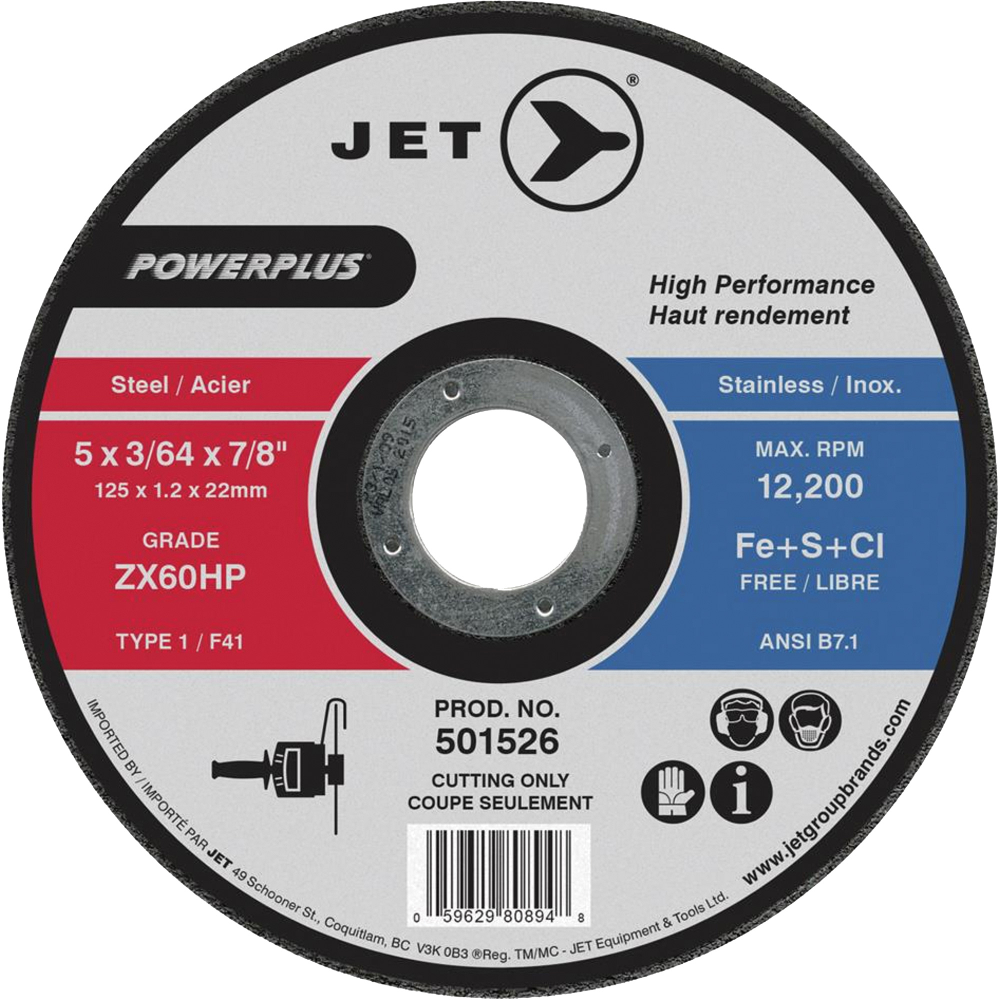 Meule à tronçonner POWERPLUS ZX60HP, 6" x 3/64", Arbre de 7/8", Type 1, 10 200 Tr/min