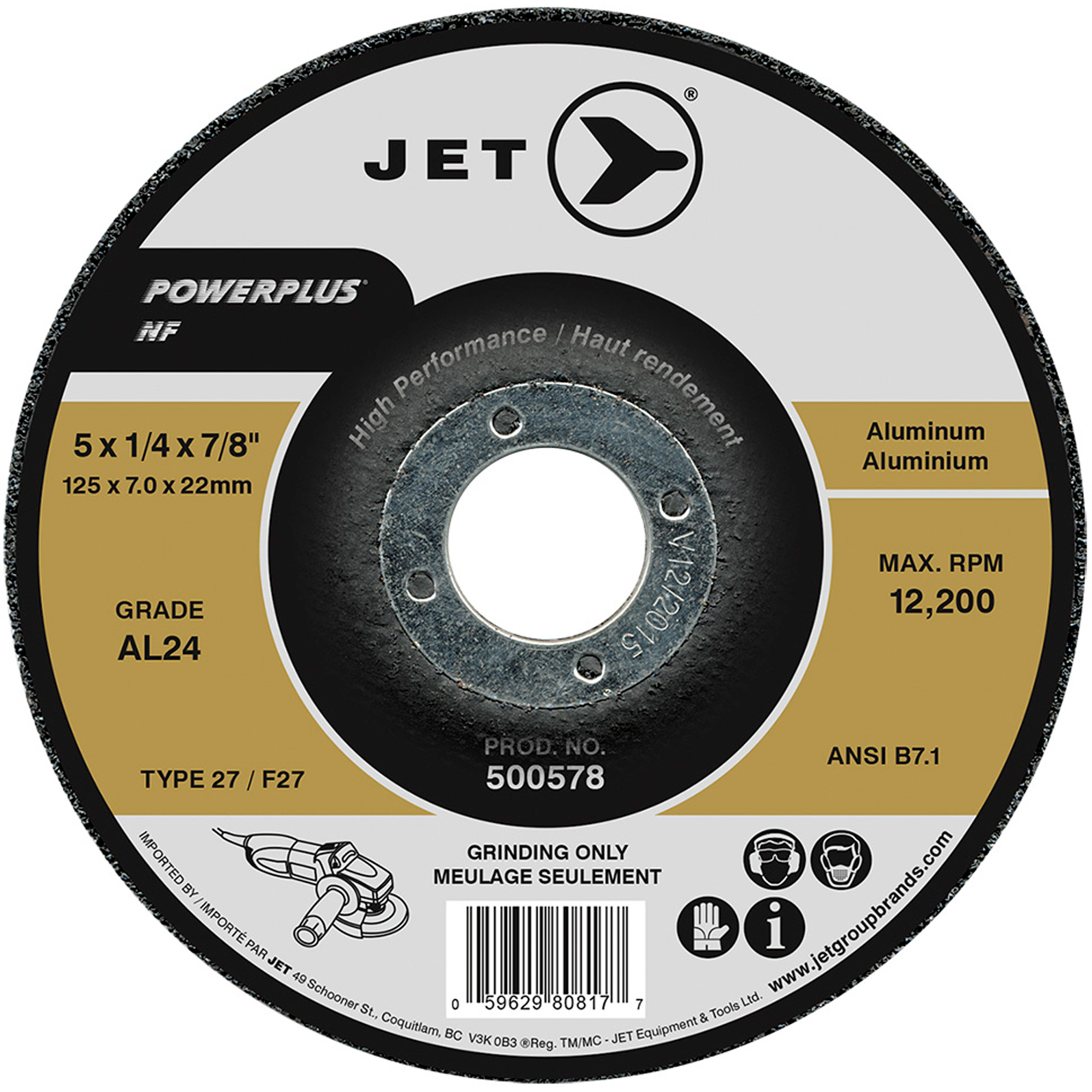 Meule Powerplus NF, 5" x 0,25", Arbre 1/4", Type T27