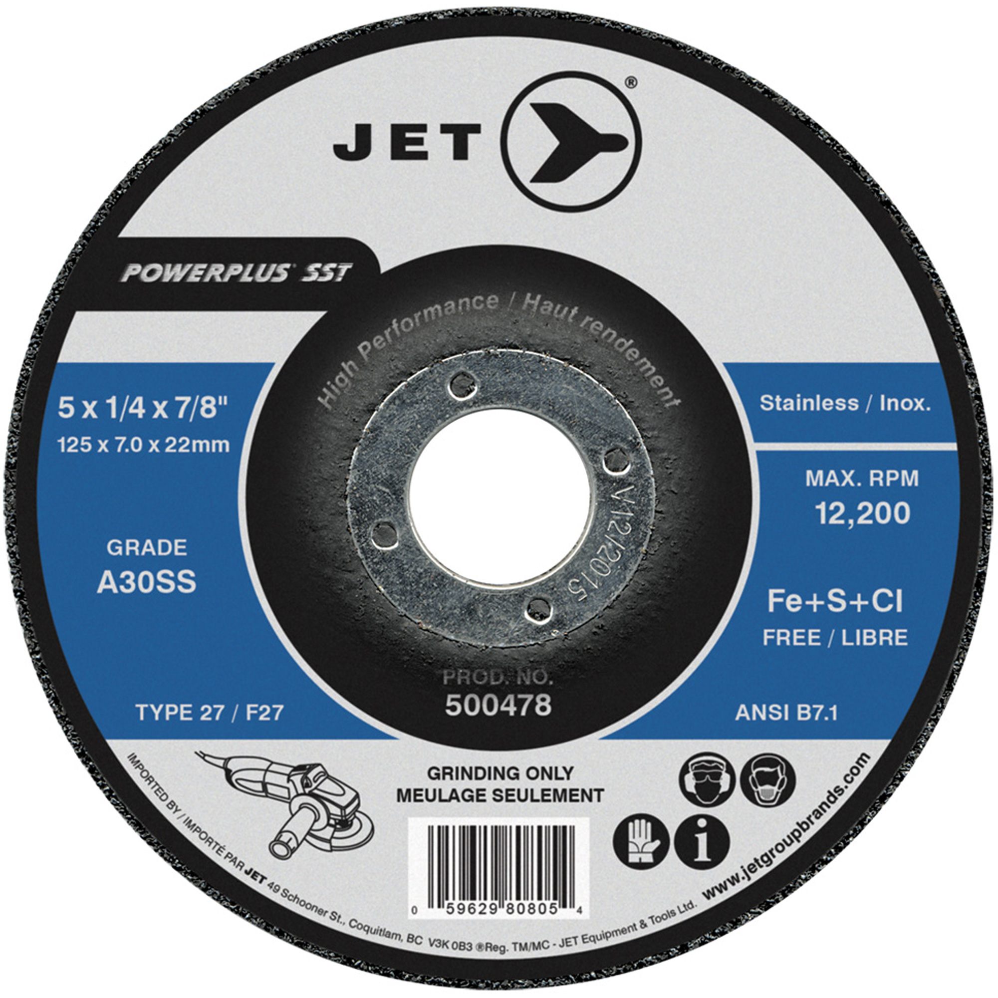 Meule Powerplus SST A30SS, 5" x 1/4", Arbre 7/8", Type T27