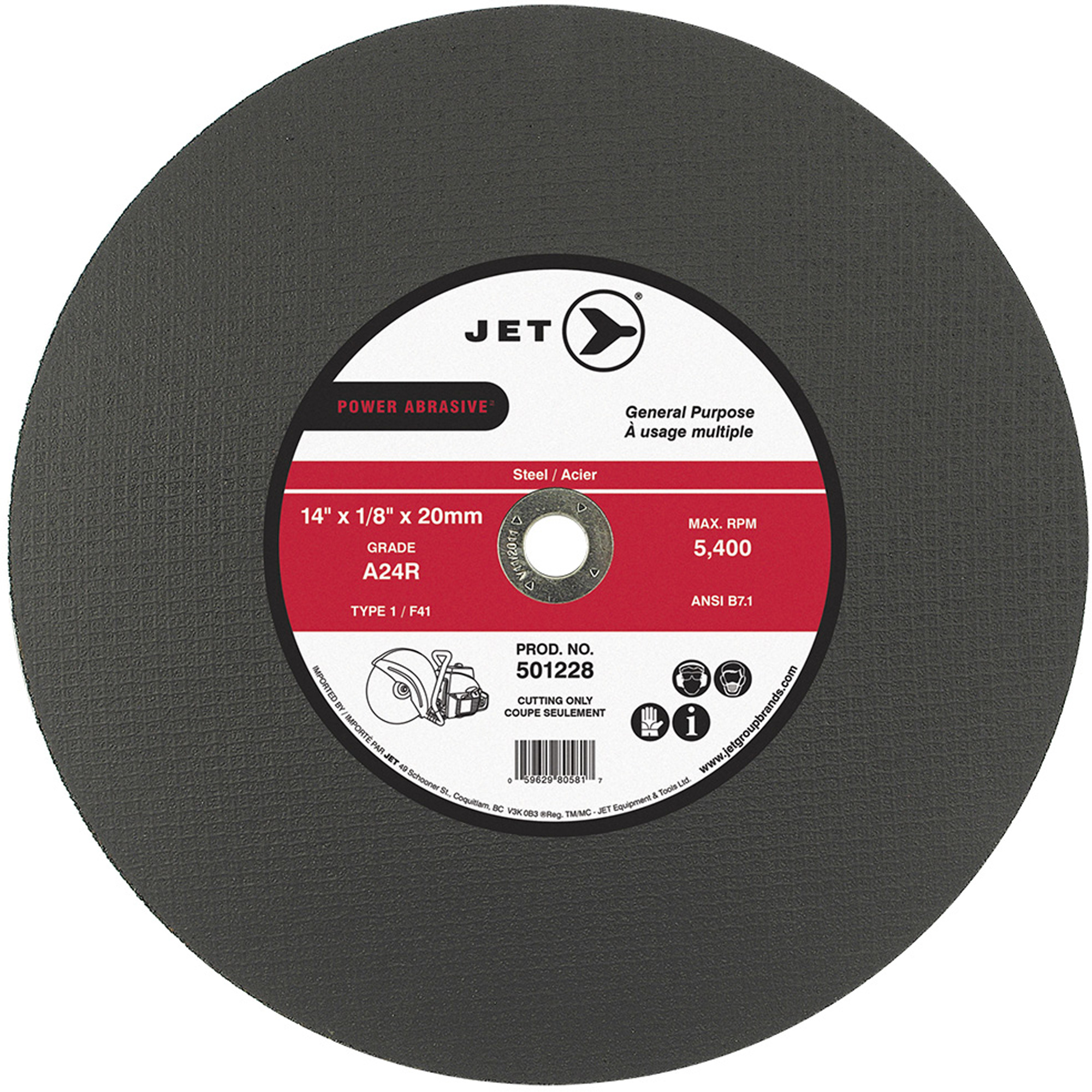 Meules à tronçonner POWER ABRASIVEMD, 14" x 1/8", Arbre de 20 mm, Type 1, 5400 Tr/min