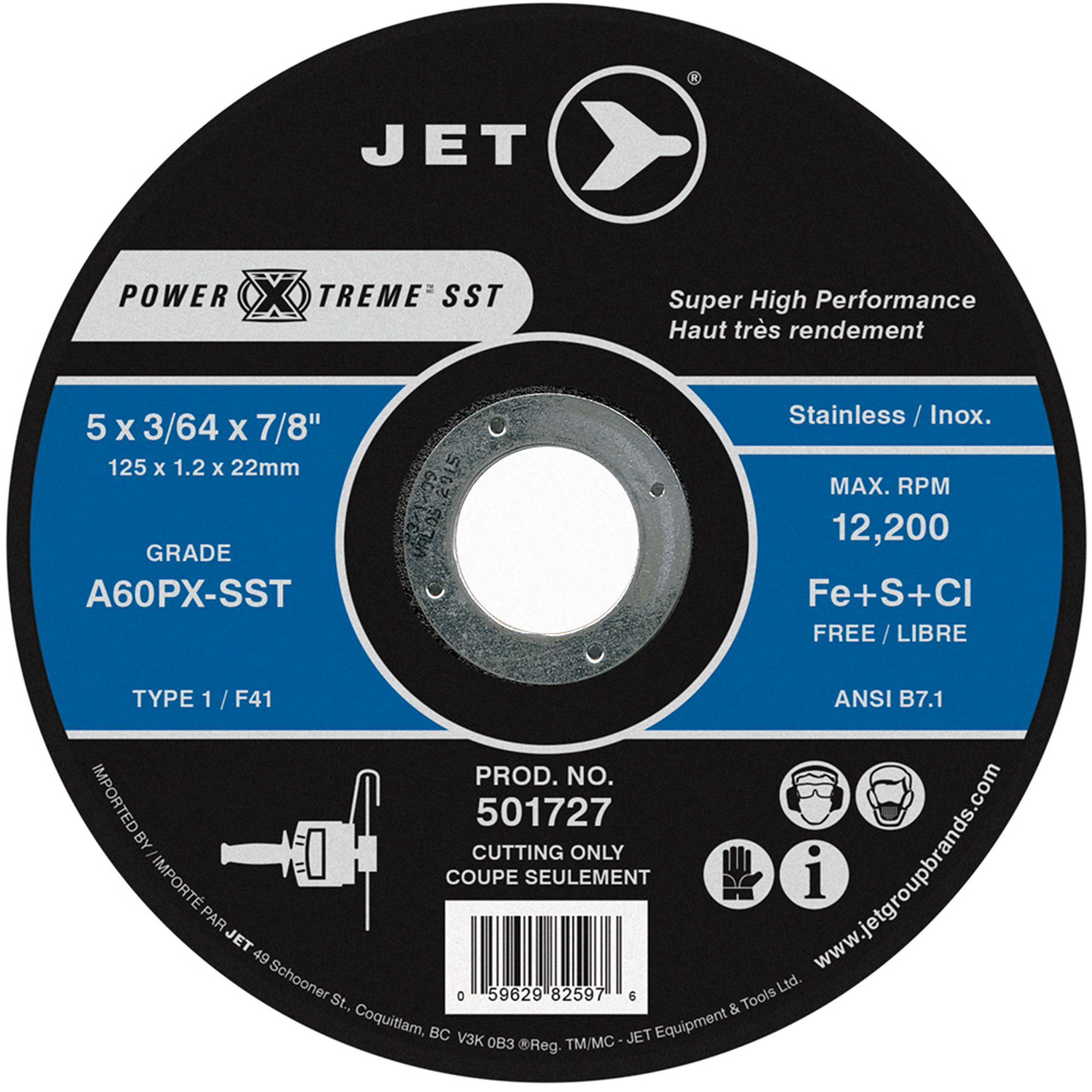 Meules à tronçonner Power-Xtreme SST, 5" x 3/64", Arbre de 7/8", Type 1, 12 200 Tr/min