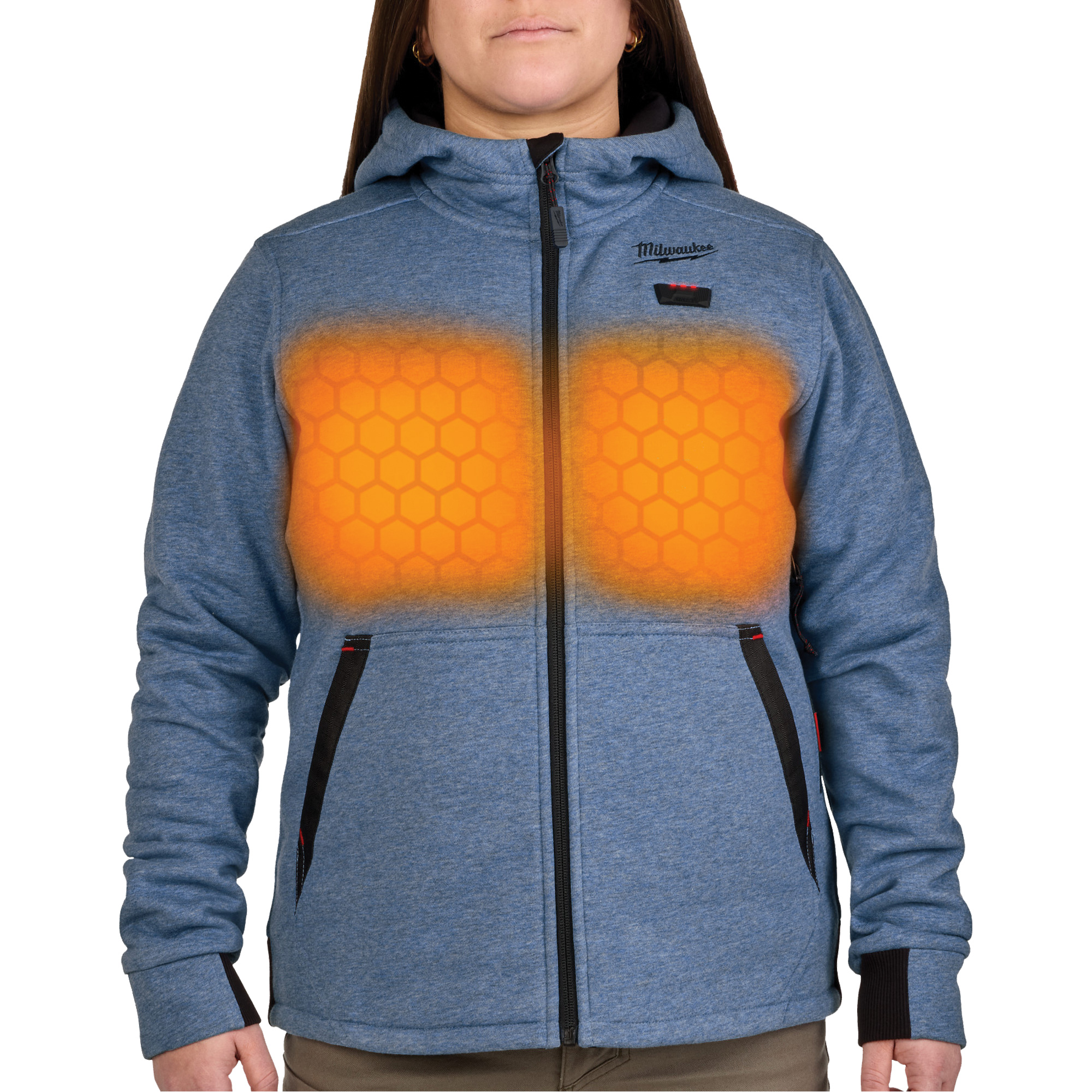 Chandail à capuchon chauffant M12MC avec pile, Femmes, Grand, Bleu, Poly-coton