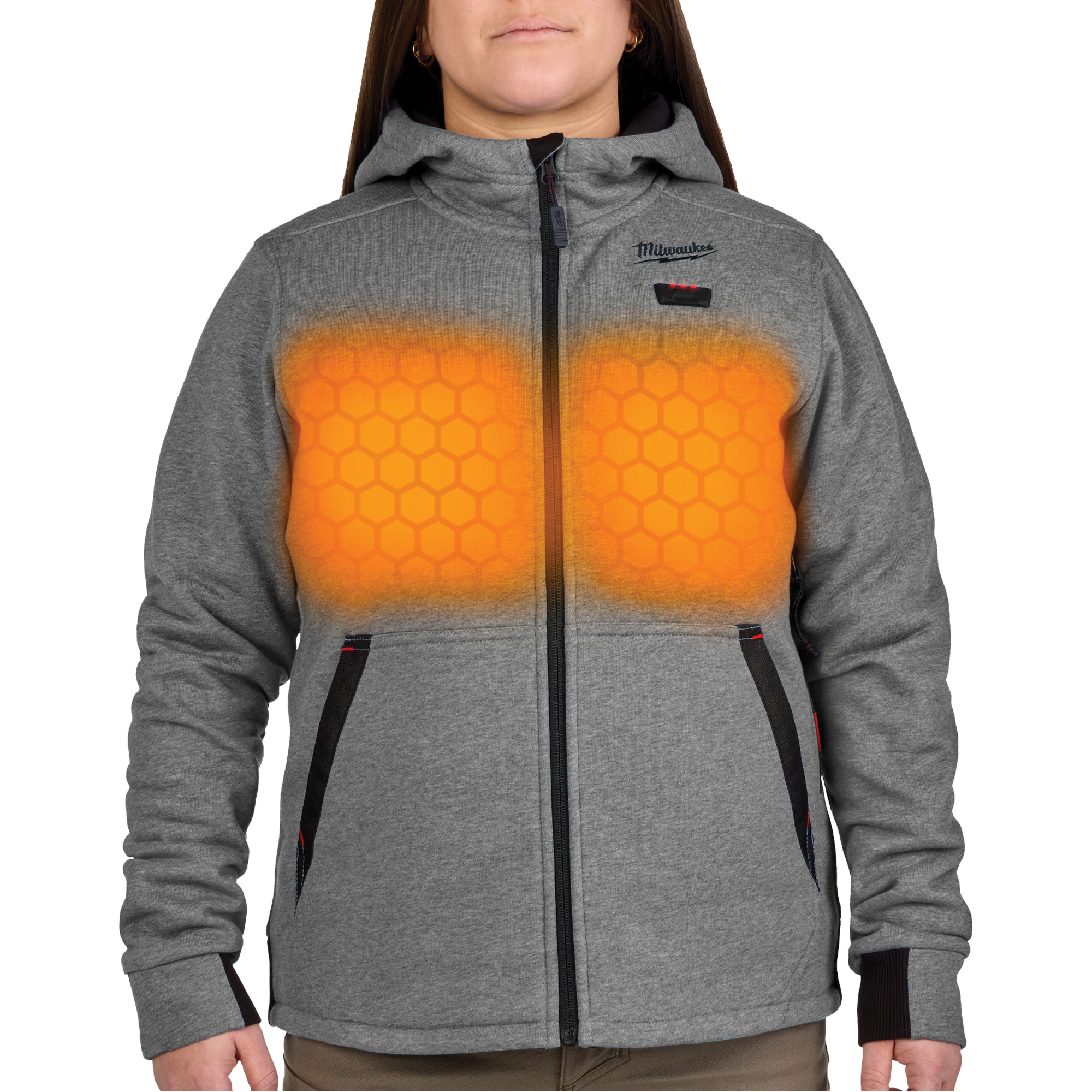 Chandail à capuchon chauffant M12MC avec pile, Femmes, Grand, Gris, Poly-coton
