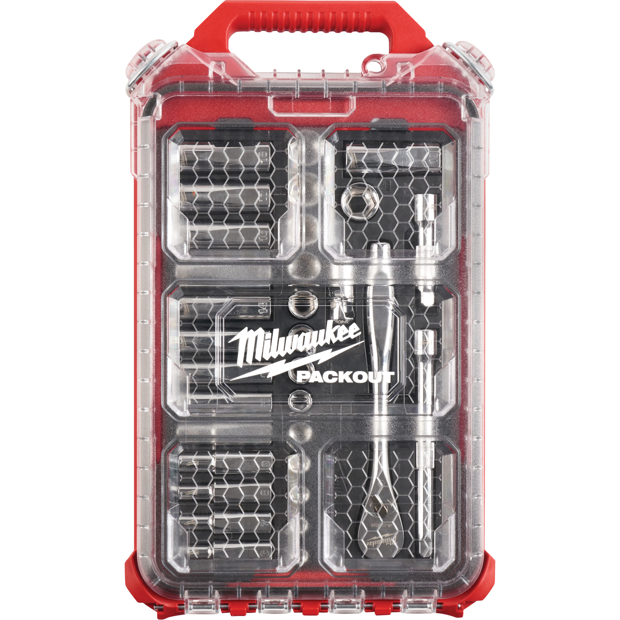 Clé à cliquet et jeu de douilles avec organisateur compact à profil bas PackoutMC, 32 Mcx, Prise de 3/8", Profond