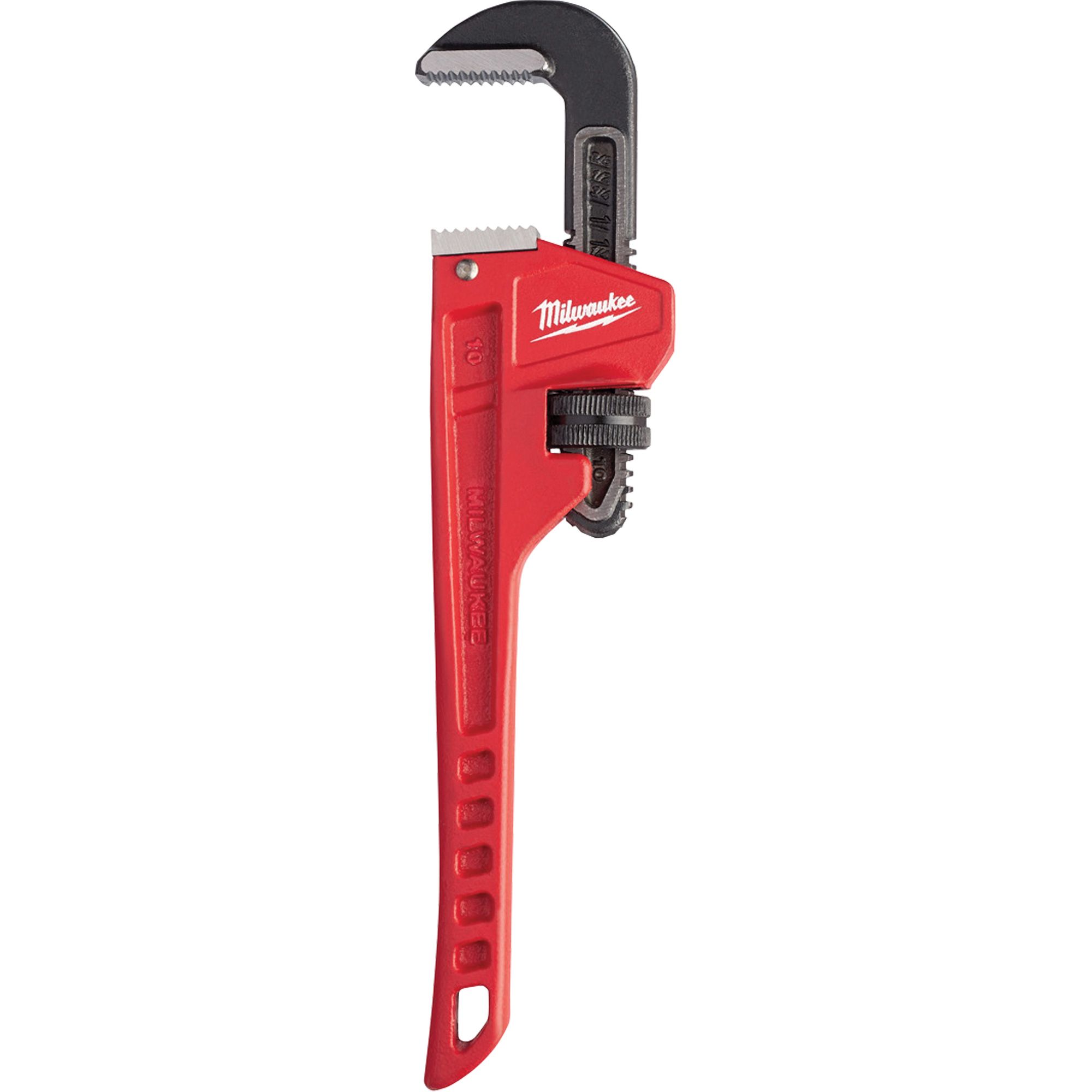 Clé à tuyau, Cap des mâchoires 1-1/2", Longueur 10", Fini Revêtement en poudre, Prise Ergonomique