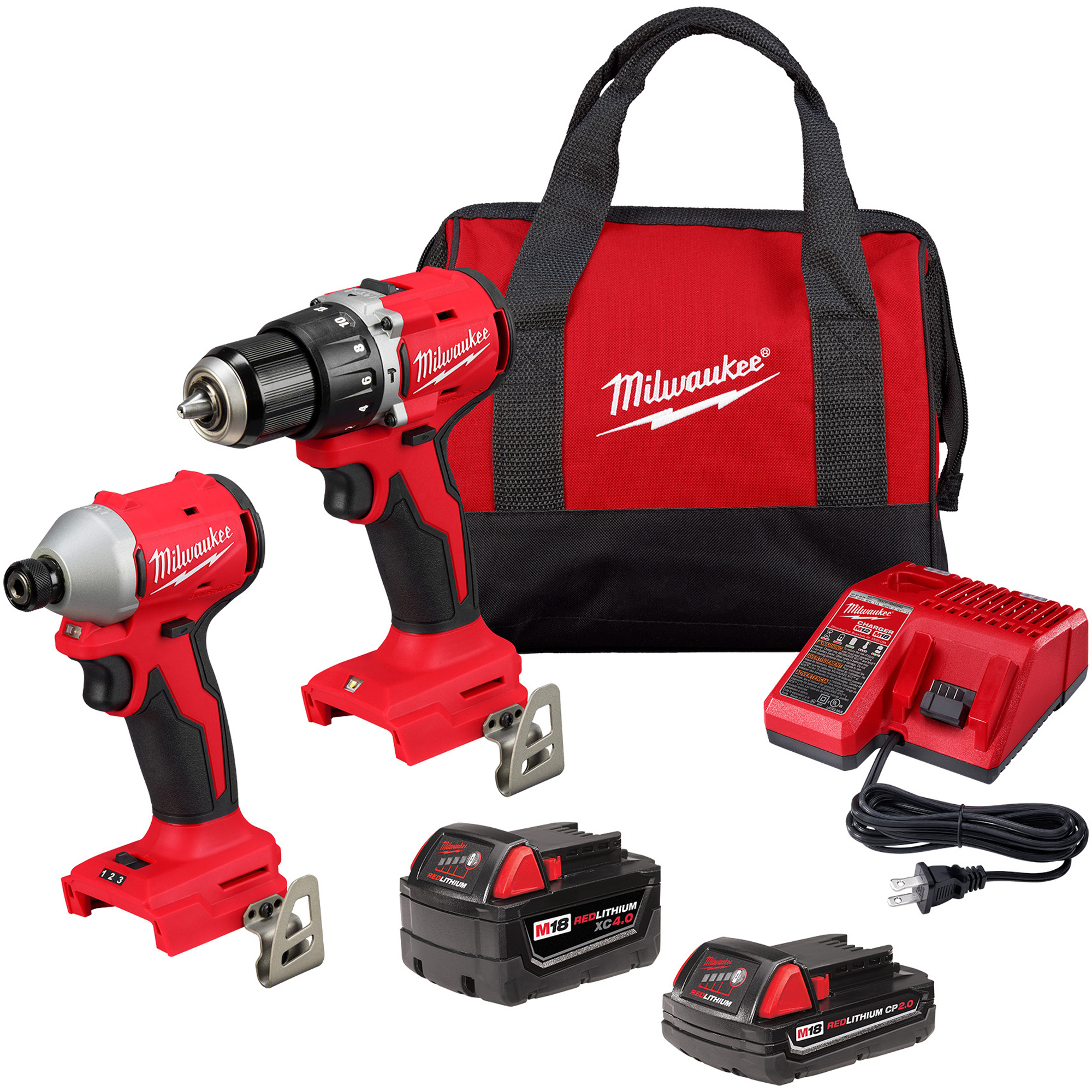 Ensemble combiné de deux outils compact sans balai, Lithium-ion, 18 V