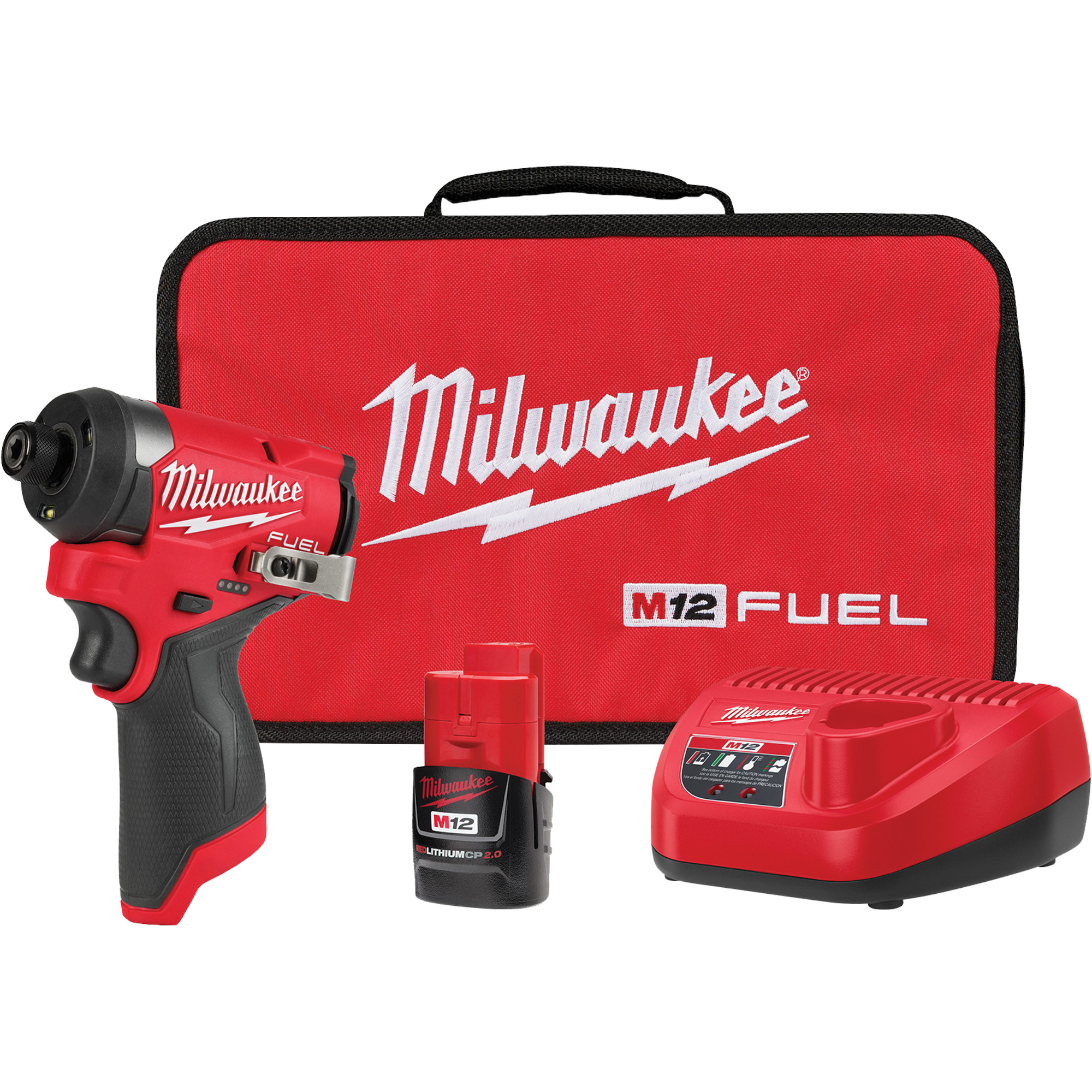 Ensemble compact de tournevis à chocs sans fil et sans balais M12 FUELMC avec bloc-pile et chargeur, 1/4", 1300 lb-po Couple max., 12 V, Lithium-ion