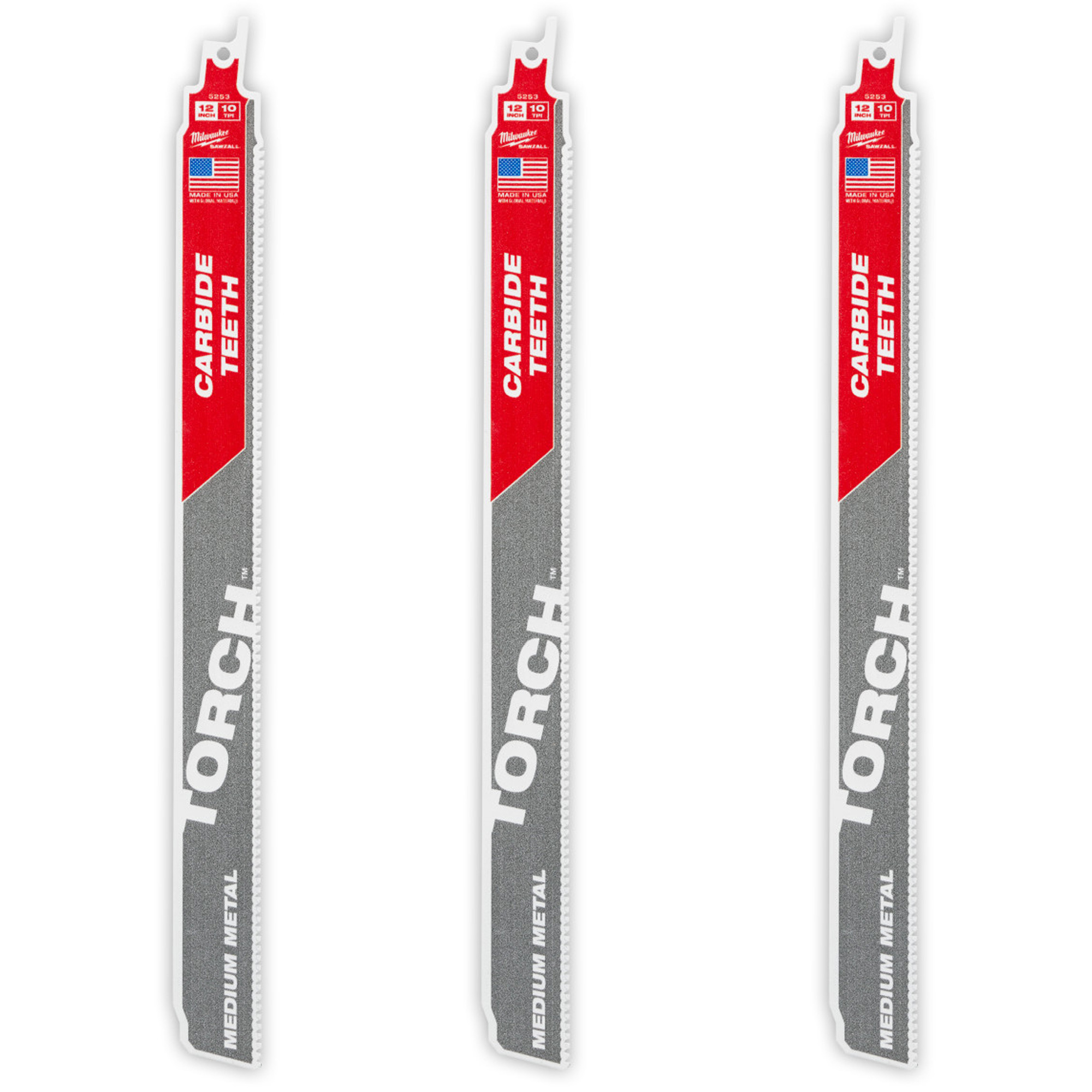 Ensemble de 3 TORCHMC avec dents au carbure pour métal moyen, Carbure, 10 Dents par pouce, 12" lo x 1" la