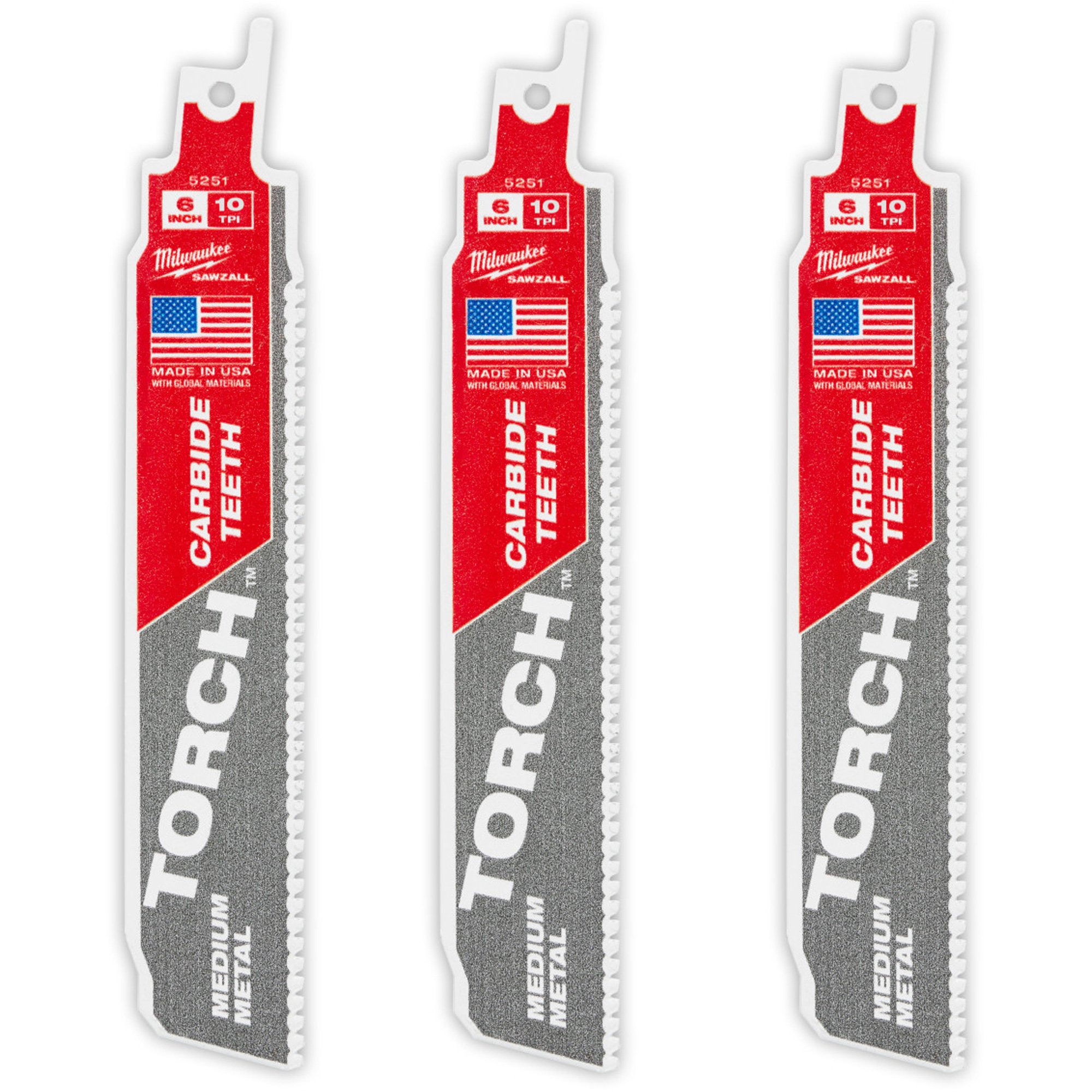 Ensemble de 3 TORCHMC avec dents au carbure pour métal moyen, Carbure, 10 Dents par pouce, 6" lo x 1" la