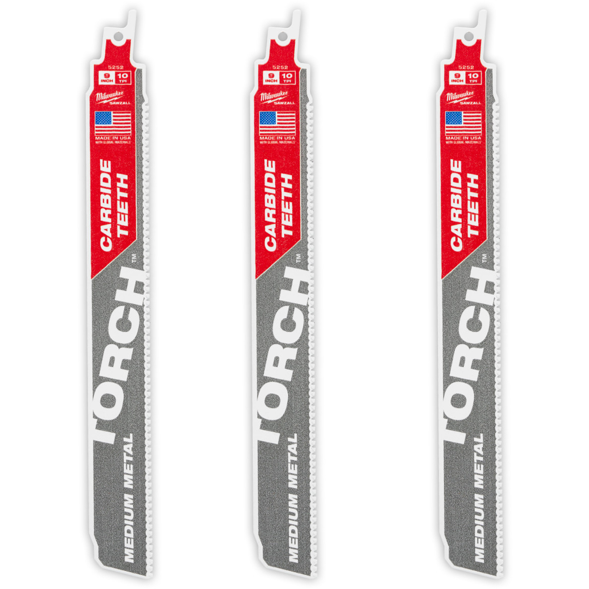 Ensemble de 3 TORCHMC avec dents au carbure pour métal moyen, Carbure, 10 Dents par pouce, 9" lo x 1" la