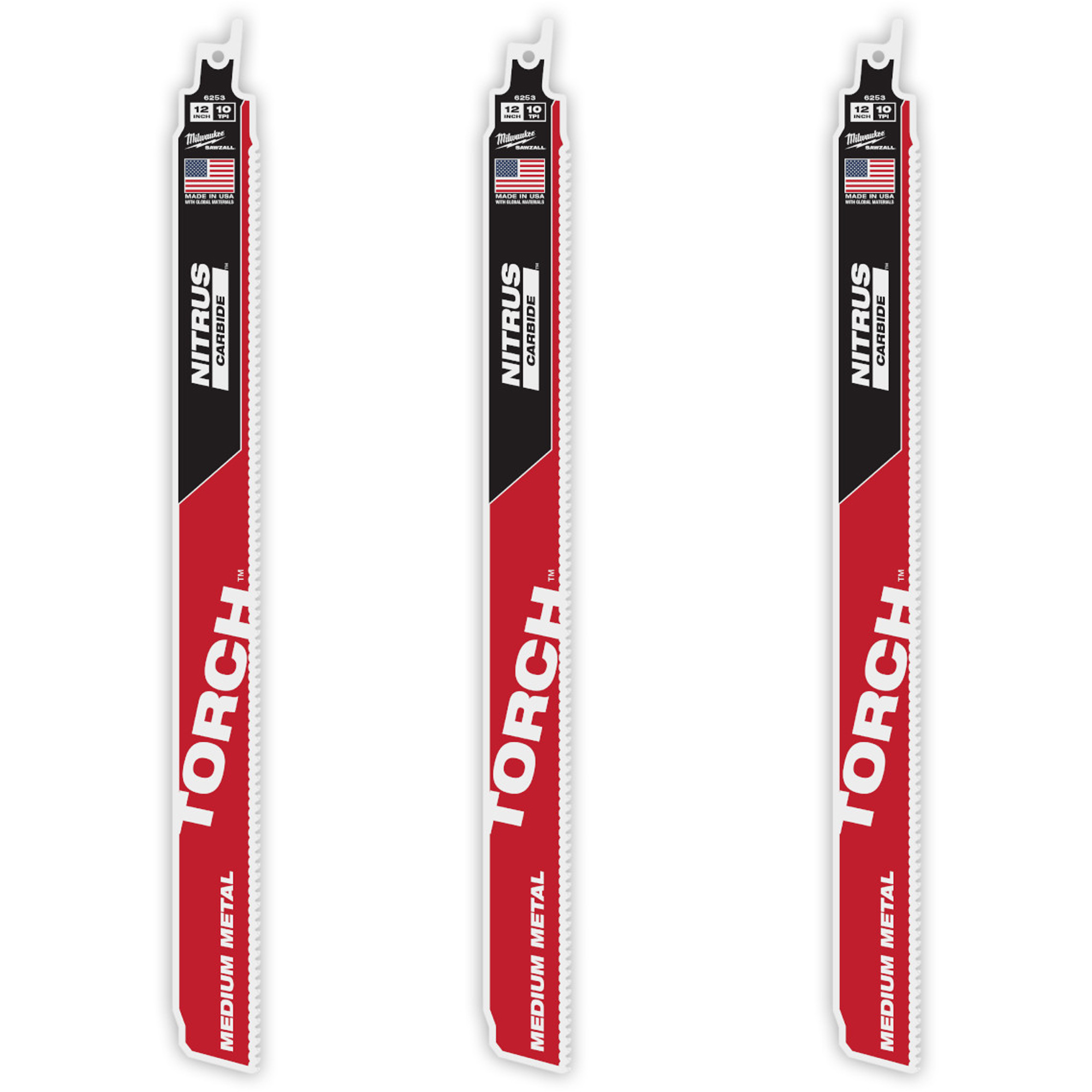 Ensemble de 3 TORCHMC avec dents NITRUS CARBIDEMC pour métal moyen, Carbure, 10 Dents par pouce, 12" lo x 1" la
