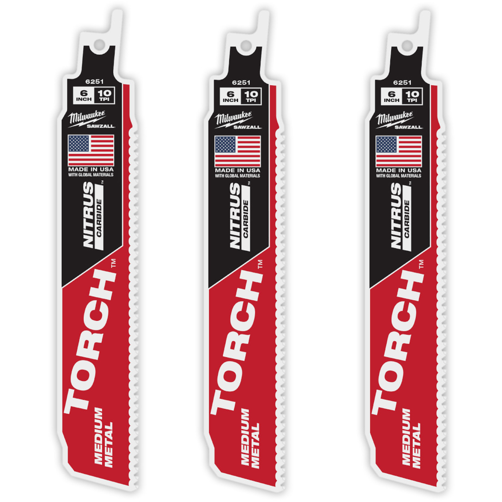 Ensemble de 3 TORCHMC avec dents NITRUS CARBIDEMC pour métal moyen, Carbure, 10 Dents par pouce, 6" lo x 1" la
