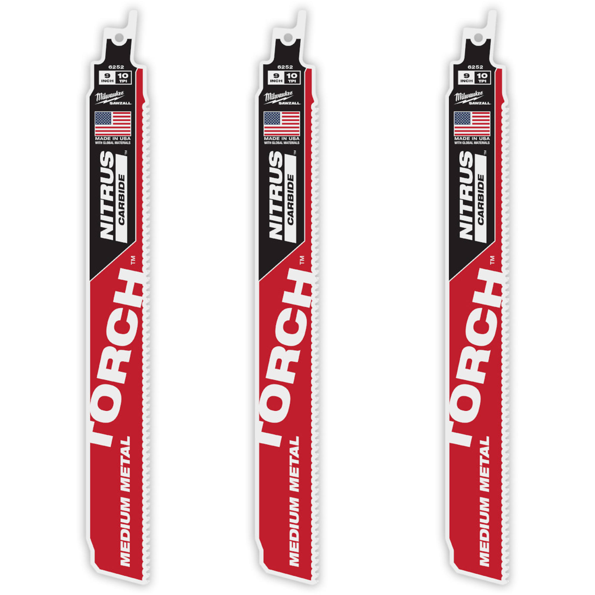 Ensemble de 3 TORCHMC avec dents NITRUS CARBIDEMC pour métal moyen, Carbure, 10 Dents par pouce, 9" lo x 1" la