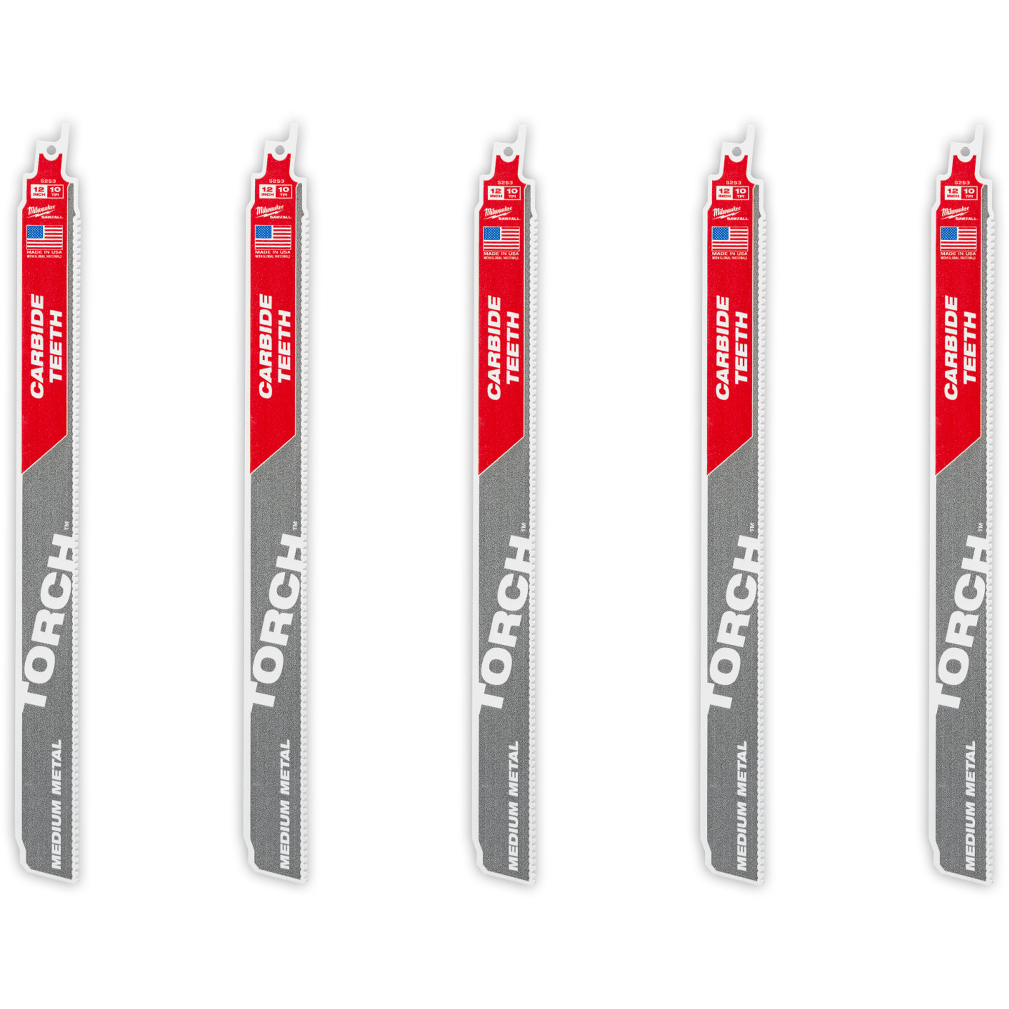 Ensemble de 5 TORCHMC avec dents au carbure pour métal moyen, Carbure, 10 Dents par pouce, 12" lo x 1" la