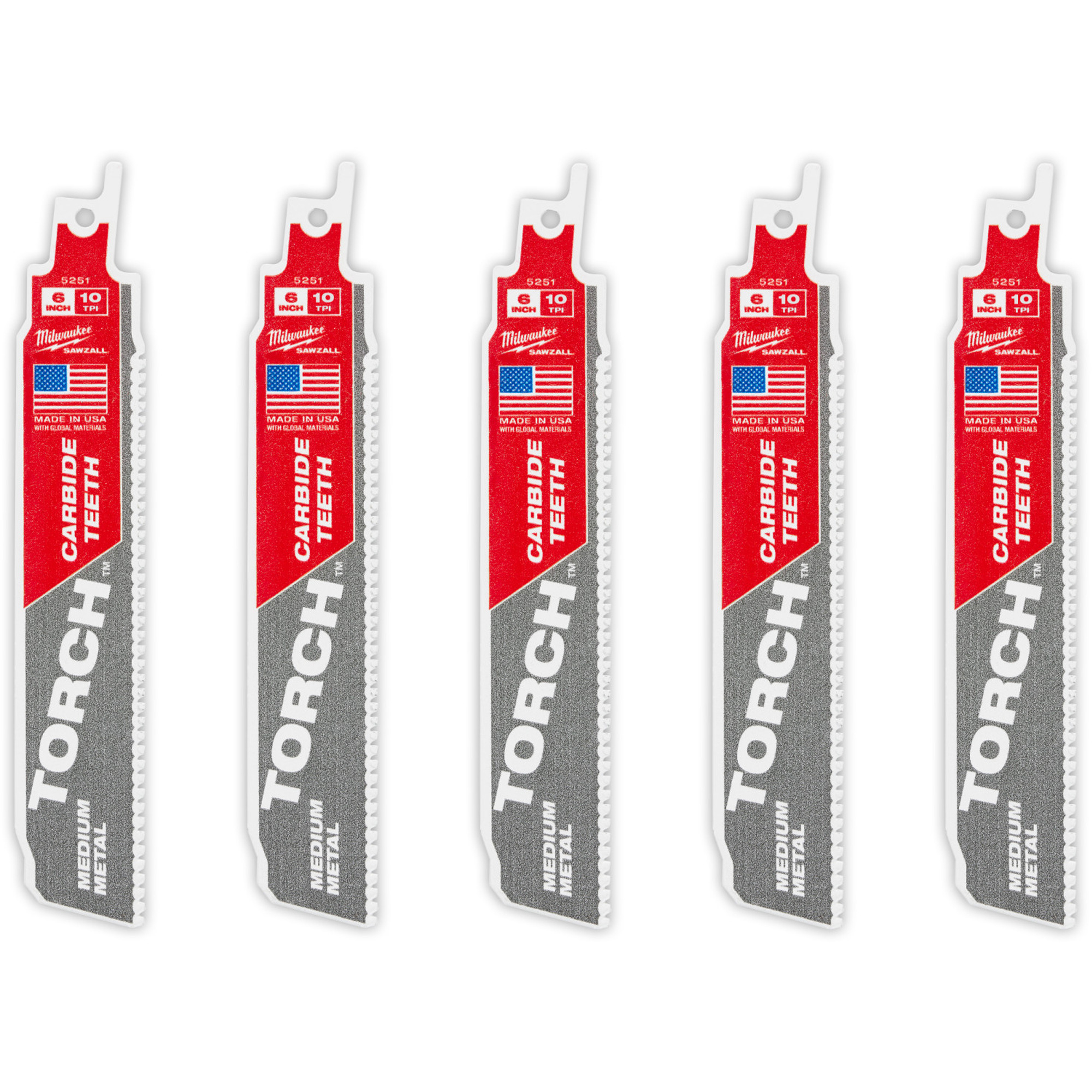 Ensemble de 5 TORCHMC avec dents au carbure pour métal moyen, Carbure, 10 Dents par pouce, 6" lo x 1" la