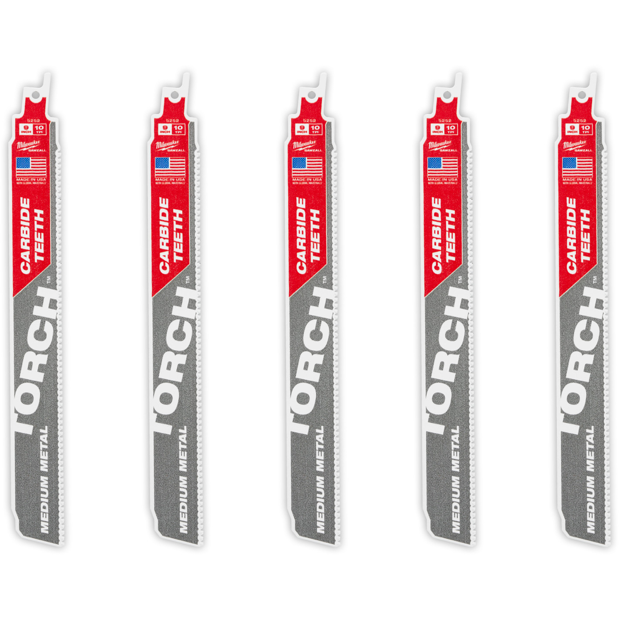Ensemble de 5 TORCHMC avec dents au carbure pour métal moyen, Carbure, 10 Dents par pouce, 9" lo x 1" la