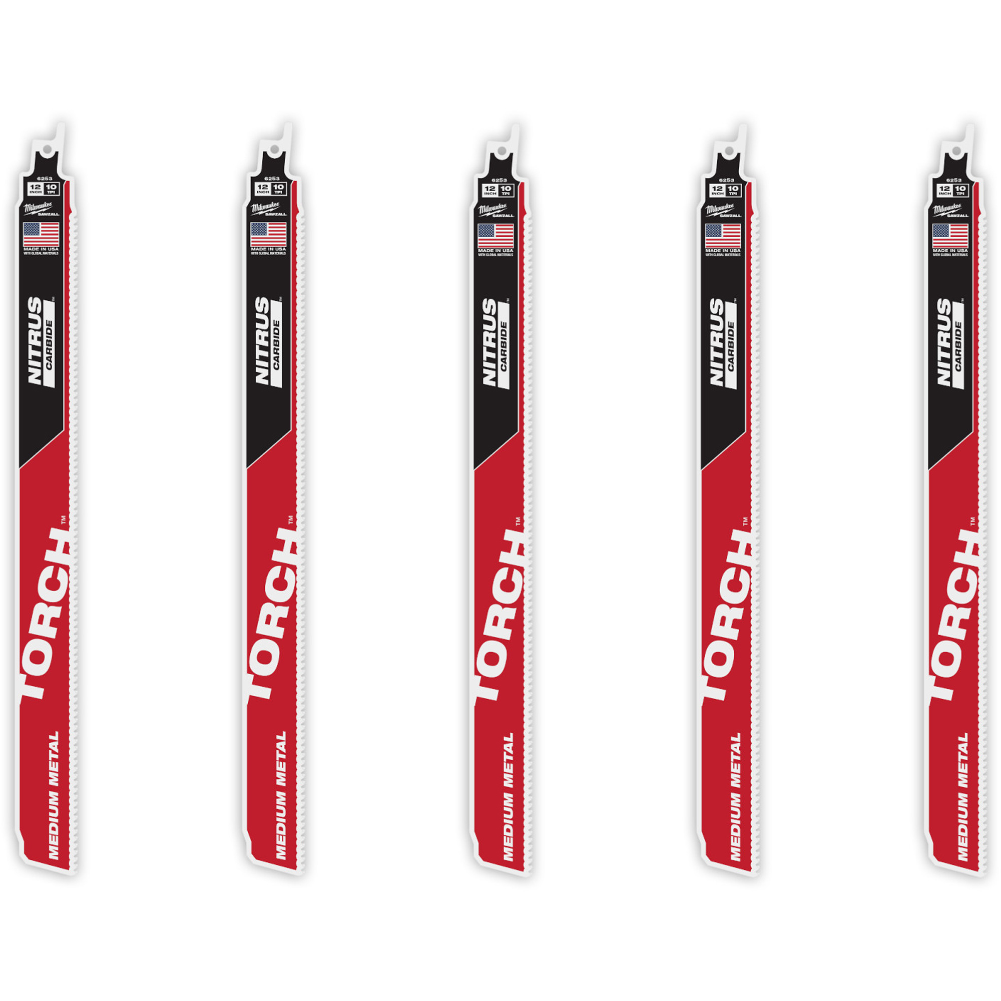 Ensemble de 5 TORCHMC avec dents NITRUS CARBIDEMC pour métal moyen, Carbure, 10 Dents par pouce, 12" lo x 1" la