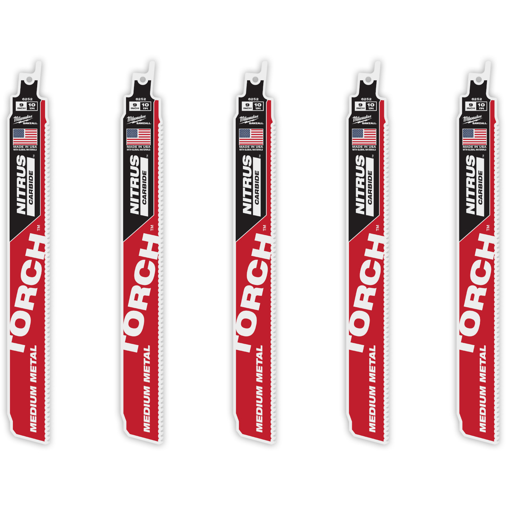 Ensemble de 5 TORCHMC avec dents NITRUS CARBIDEMC pour métal moyen, Carbure, 10 Dents par pouce, 9" lo x 1" la