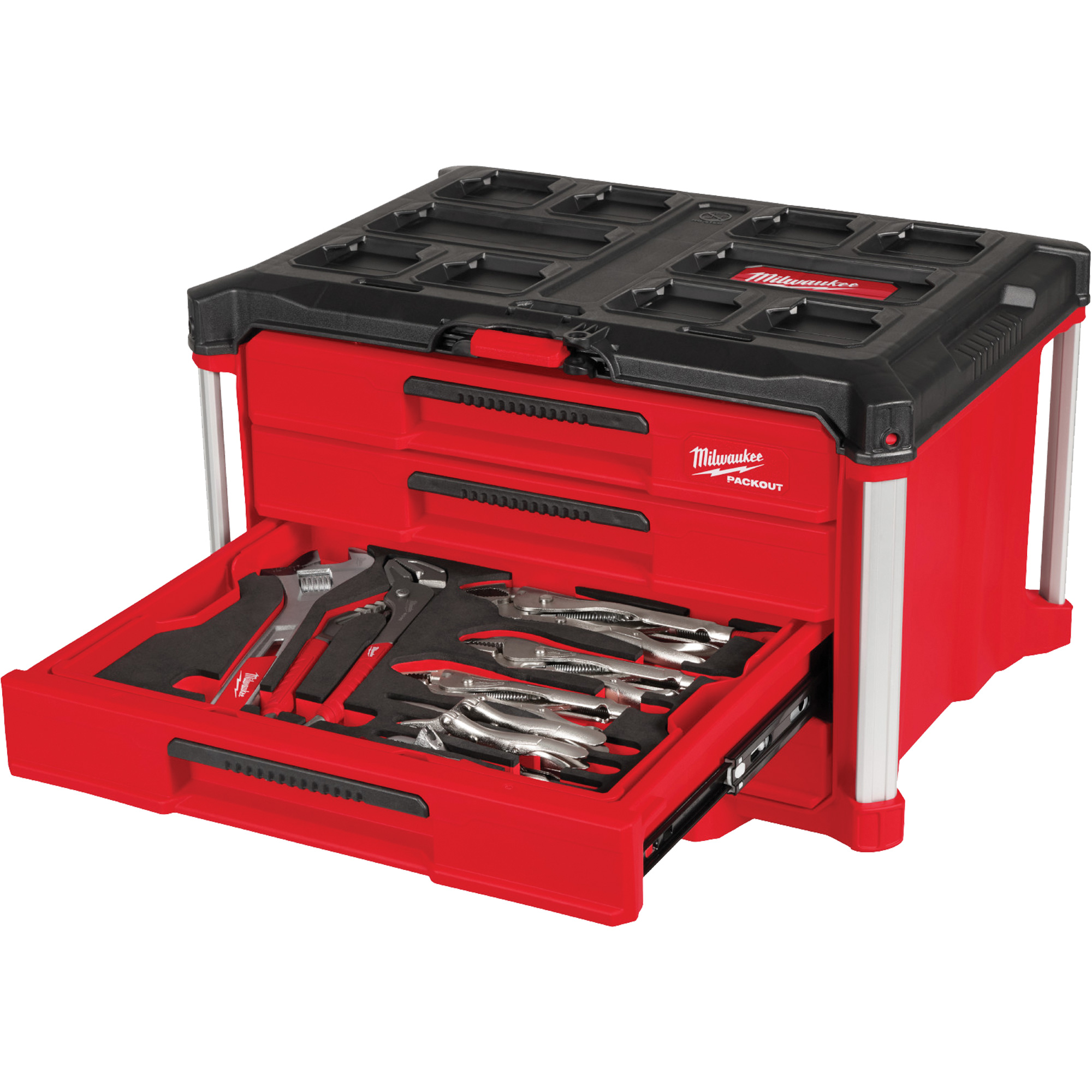 Ensemble de 64 outils à main avec boîte à outils PACKOUTMC à 4 tiroirs, 16-3/10" x 22-1/5" x 14-3/10", Noir/Rouge