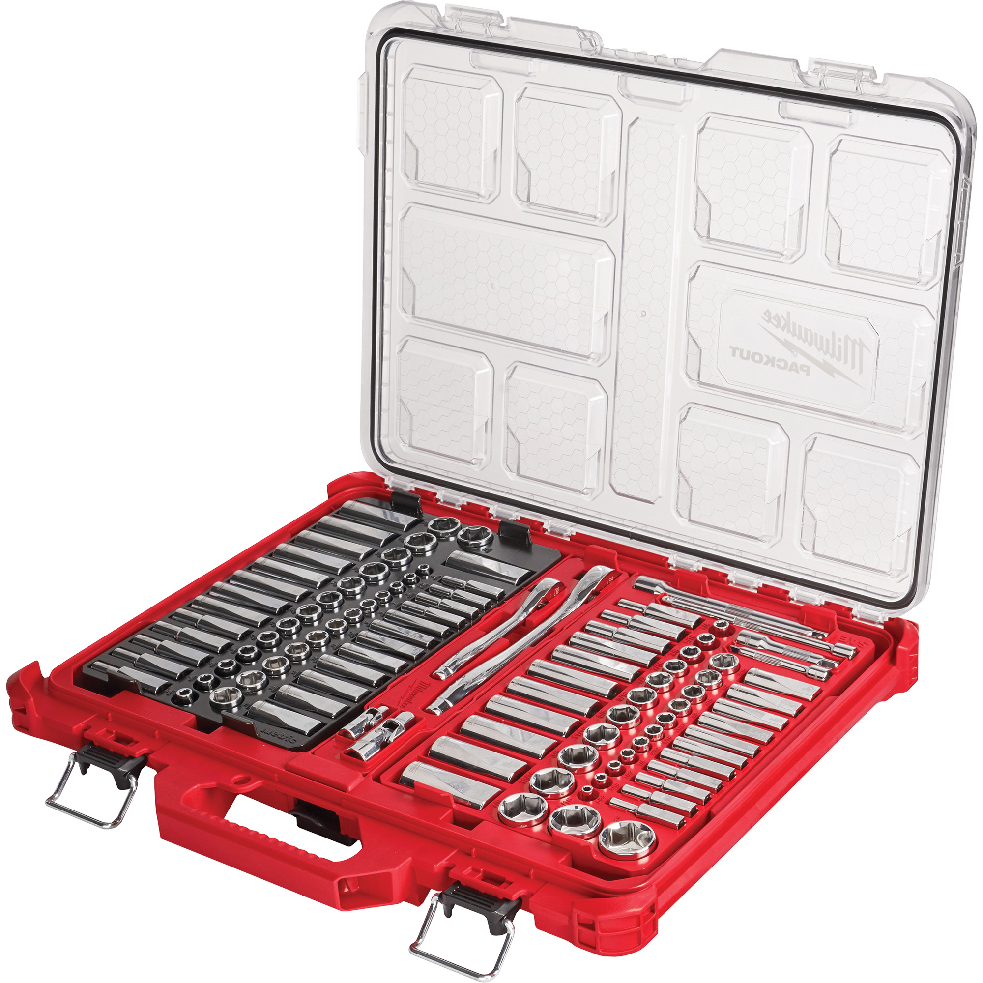 Ensemble de cliquet et douilles avec organisateur à profil bas PackoutMC, 106 Mcx, Prise de 1/4"/3/8", Profond