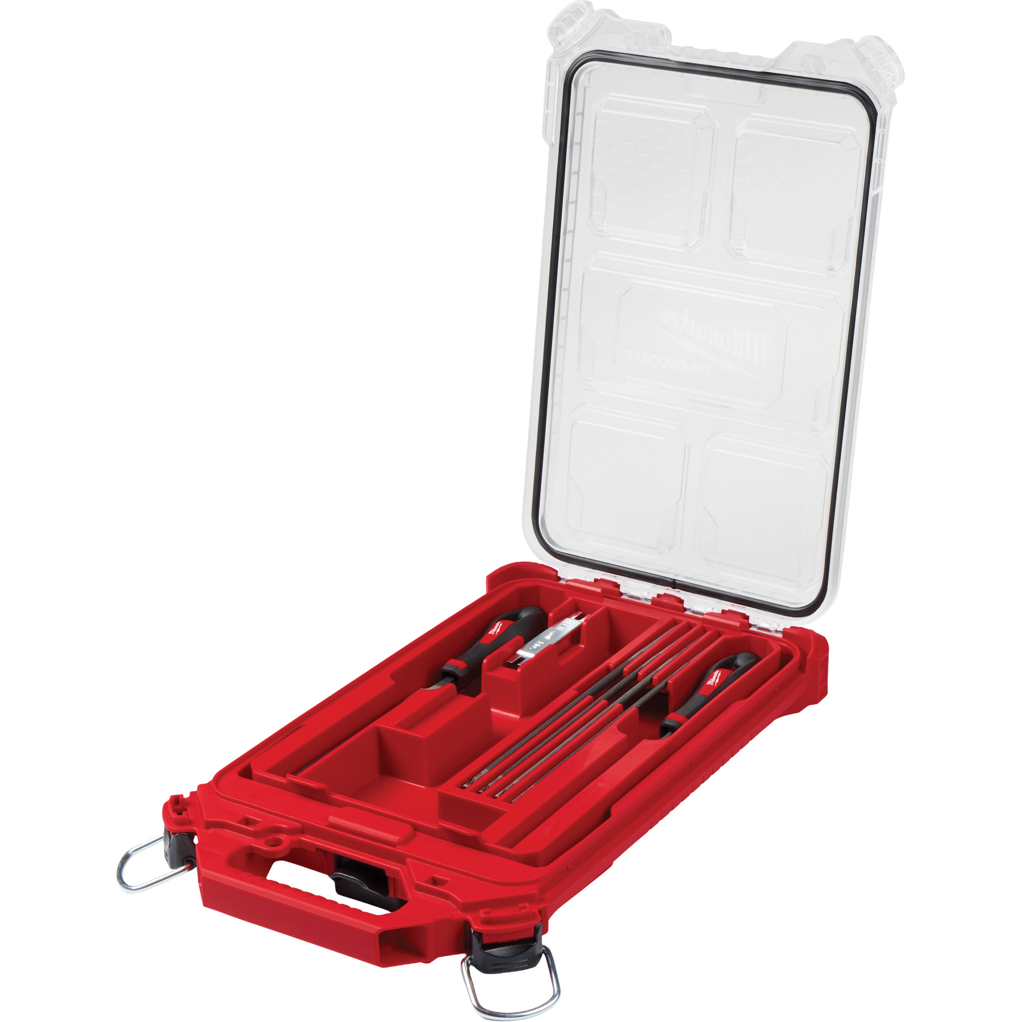 Ensemble pour affûtage de chaîne de scie de 9 morceaux, avec organisateur PACKOUTMC compact et à profil bas, 6 pièces