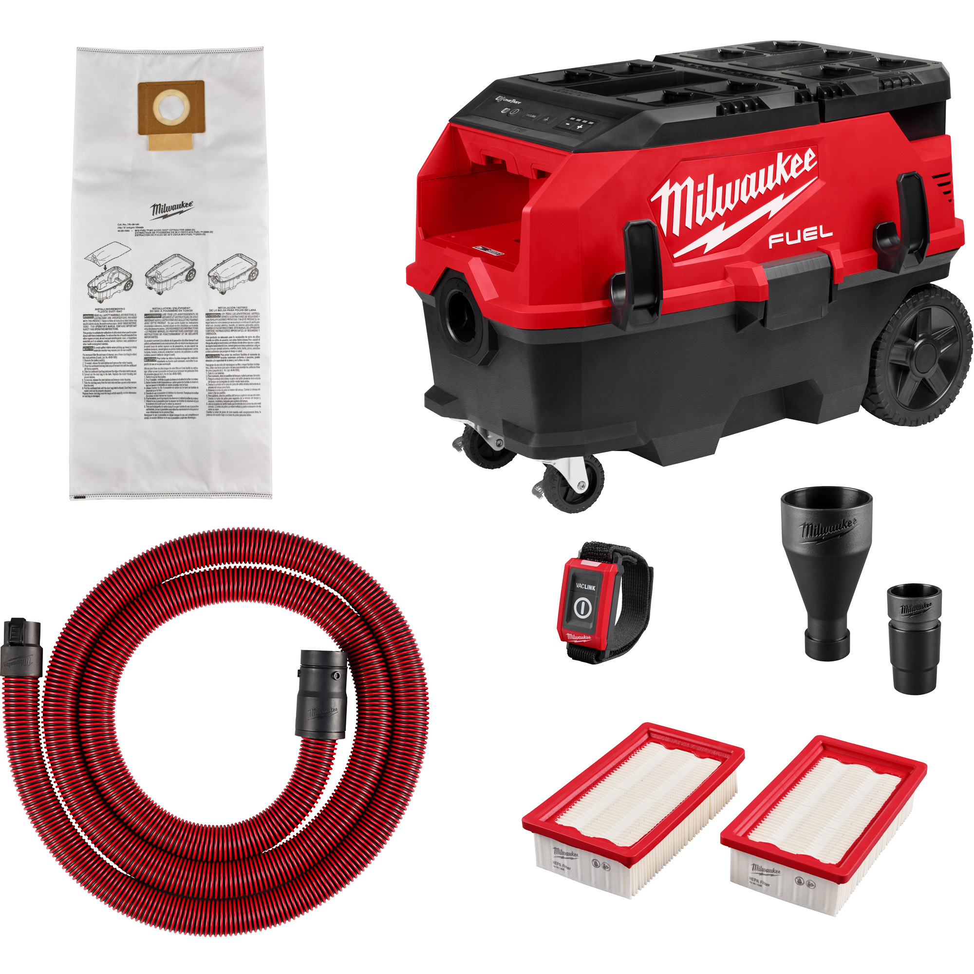 Extracteur de poussière à deux batteries M18 FUELMC de 9 gallons, compatible avec PACKOUTMC avec trousse VACLINKMC, 27-3/4" x 19"