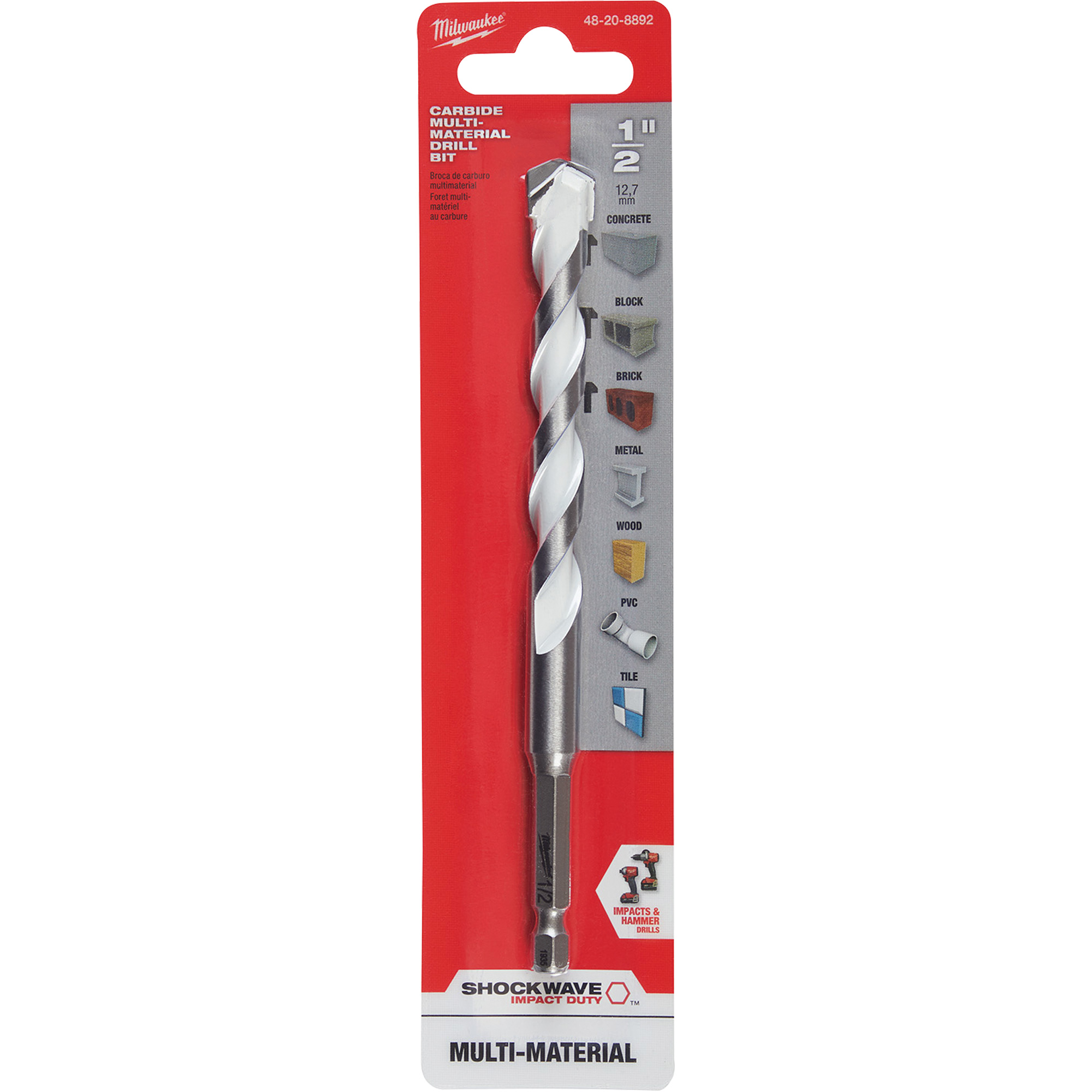 Foret multi-matériaux ShockwaveMC, 1/2", Tige Hexagonale, Carbure – Image 2