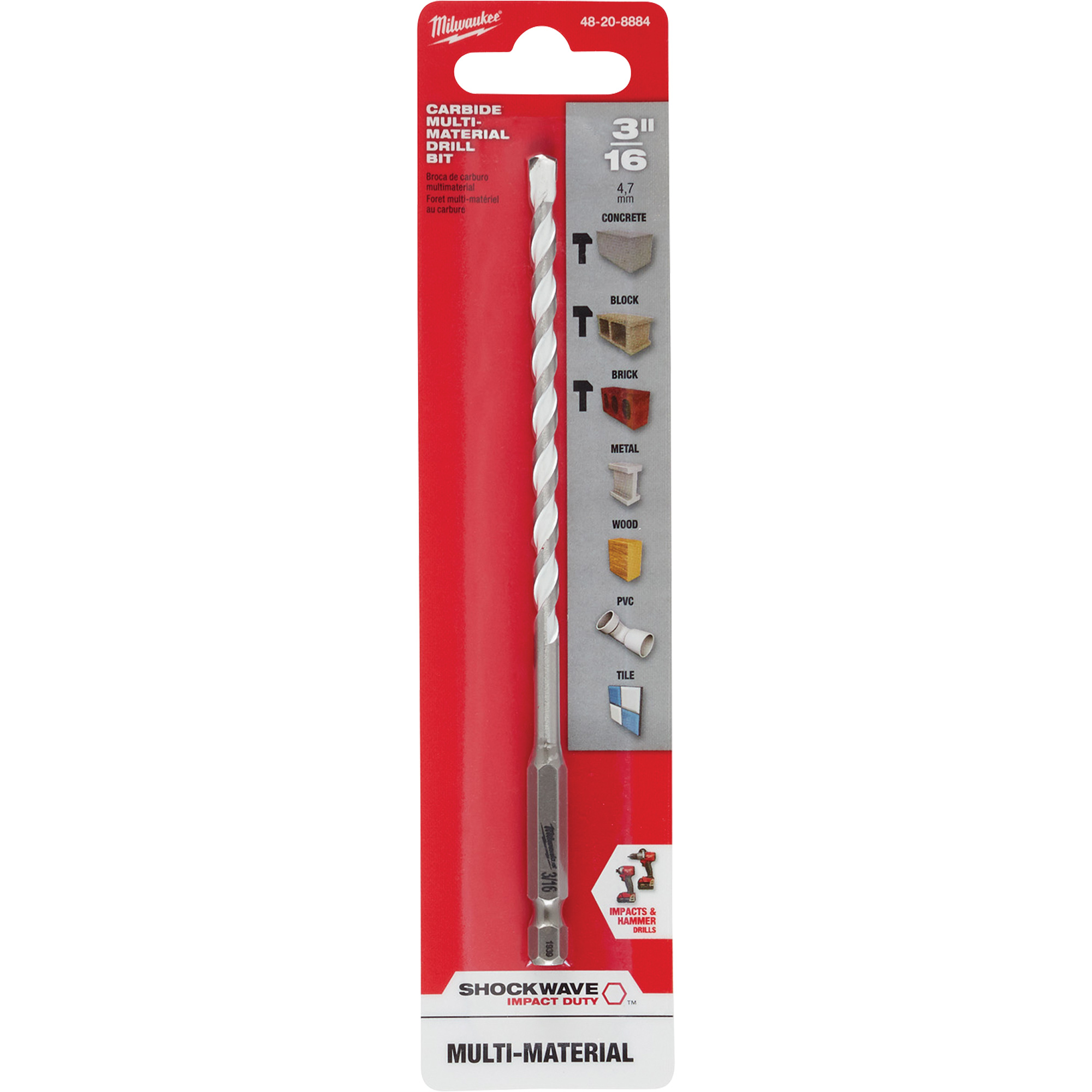 Foret multi-matériaux ShockwaveMC, 3/16", Tige Hexagonale, Carbure – Image 2