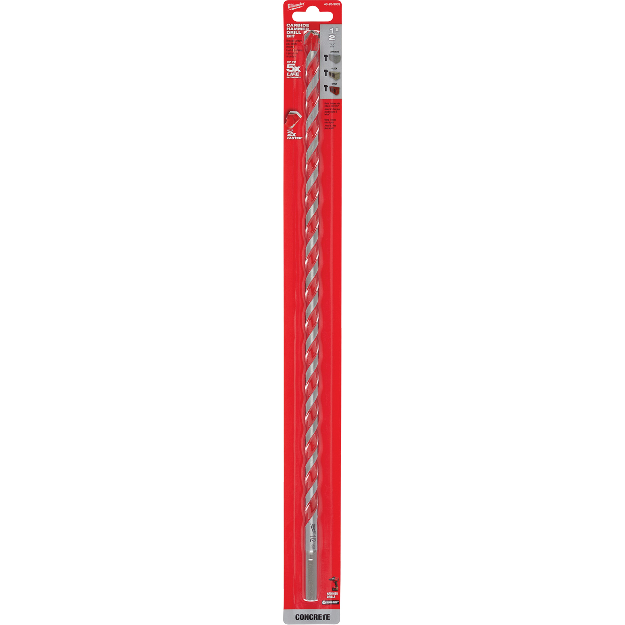 Foret pour perceuse à percussion, 1/2", Tige 3 méplats, Carbure
