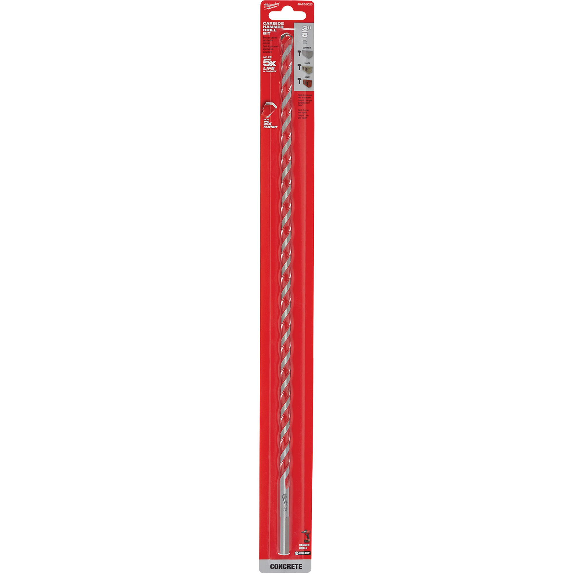 Foret pour perceuse à percussion, 3/8", Tige 3 méplats, Carbure
